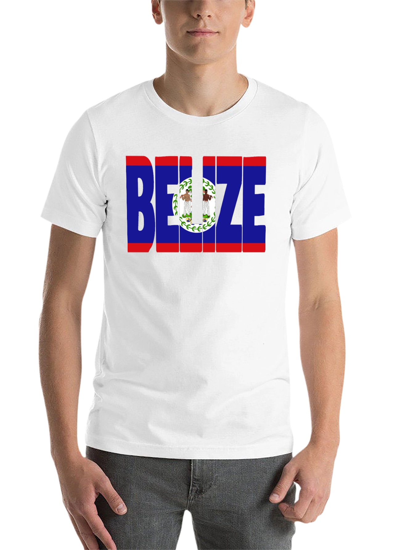Belize Flag Graphic T-Shirt - Black Crew Neck Tee - 14