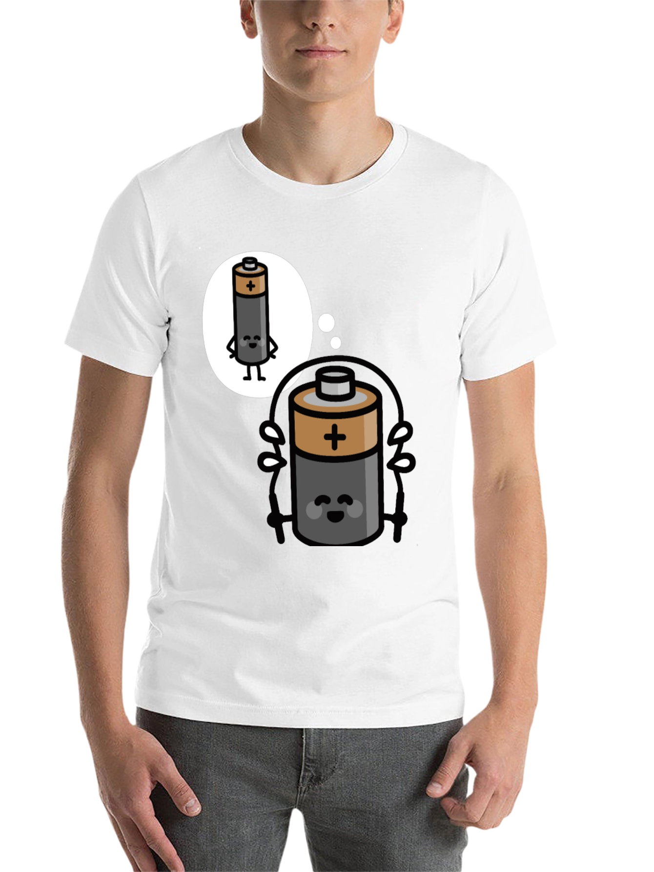 Black Funny Battery Cartoon T-Shirt - Energy Humor Tee view 14