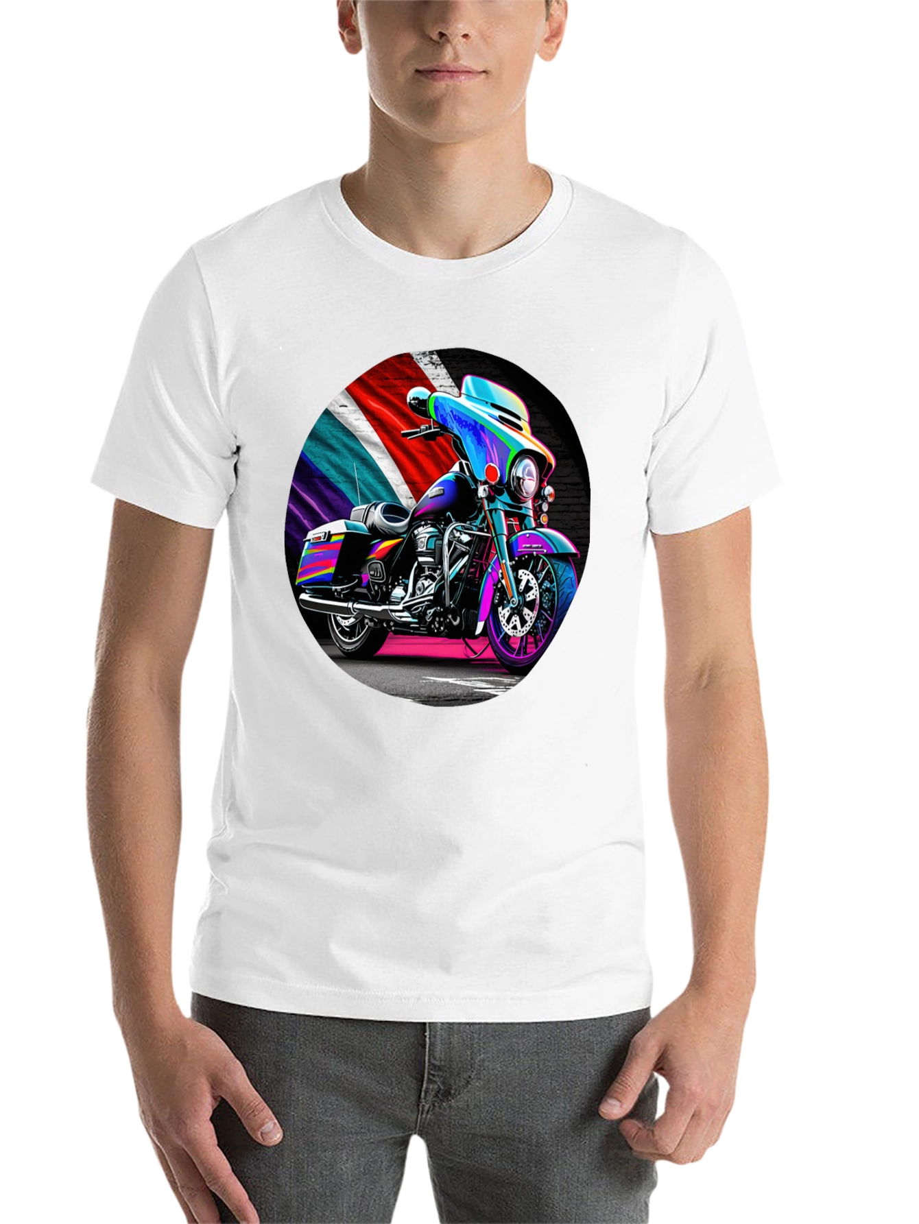 Black Motorcycle T-Shirt - Colorful Bike Design view 14