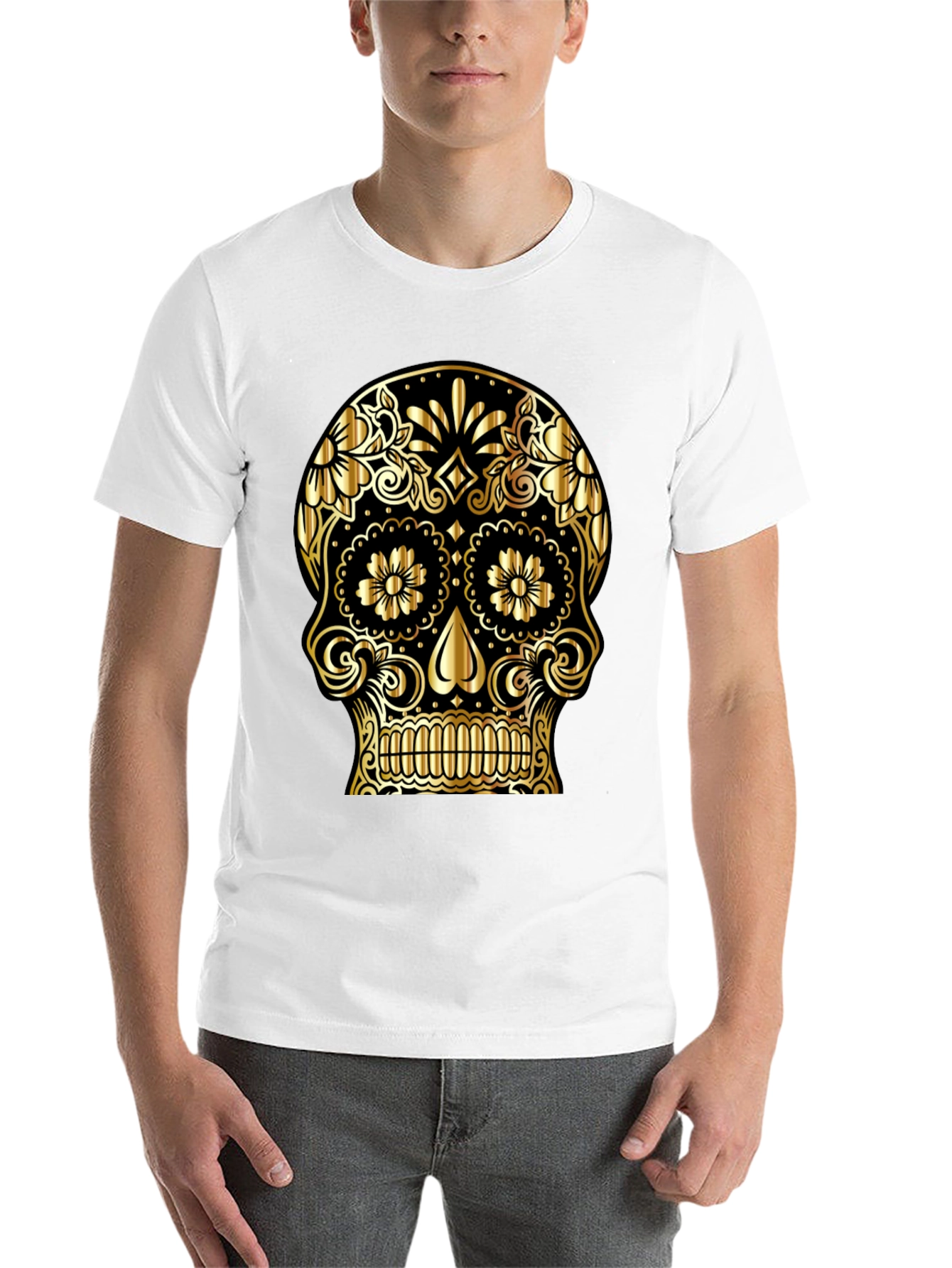 Black Gold Sugar Skull Graphic Black T-Shirt view 14