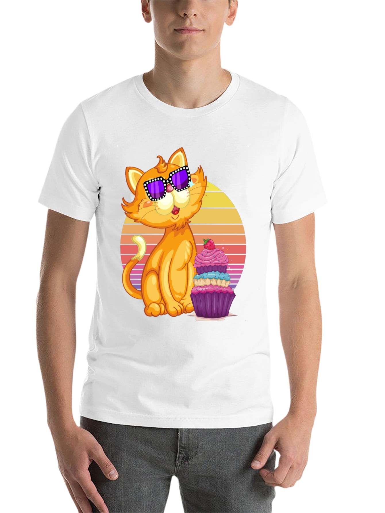 Black Cool Cat with Cupcake T-Shirt view 14