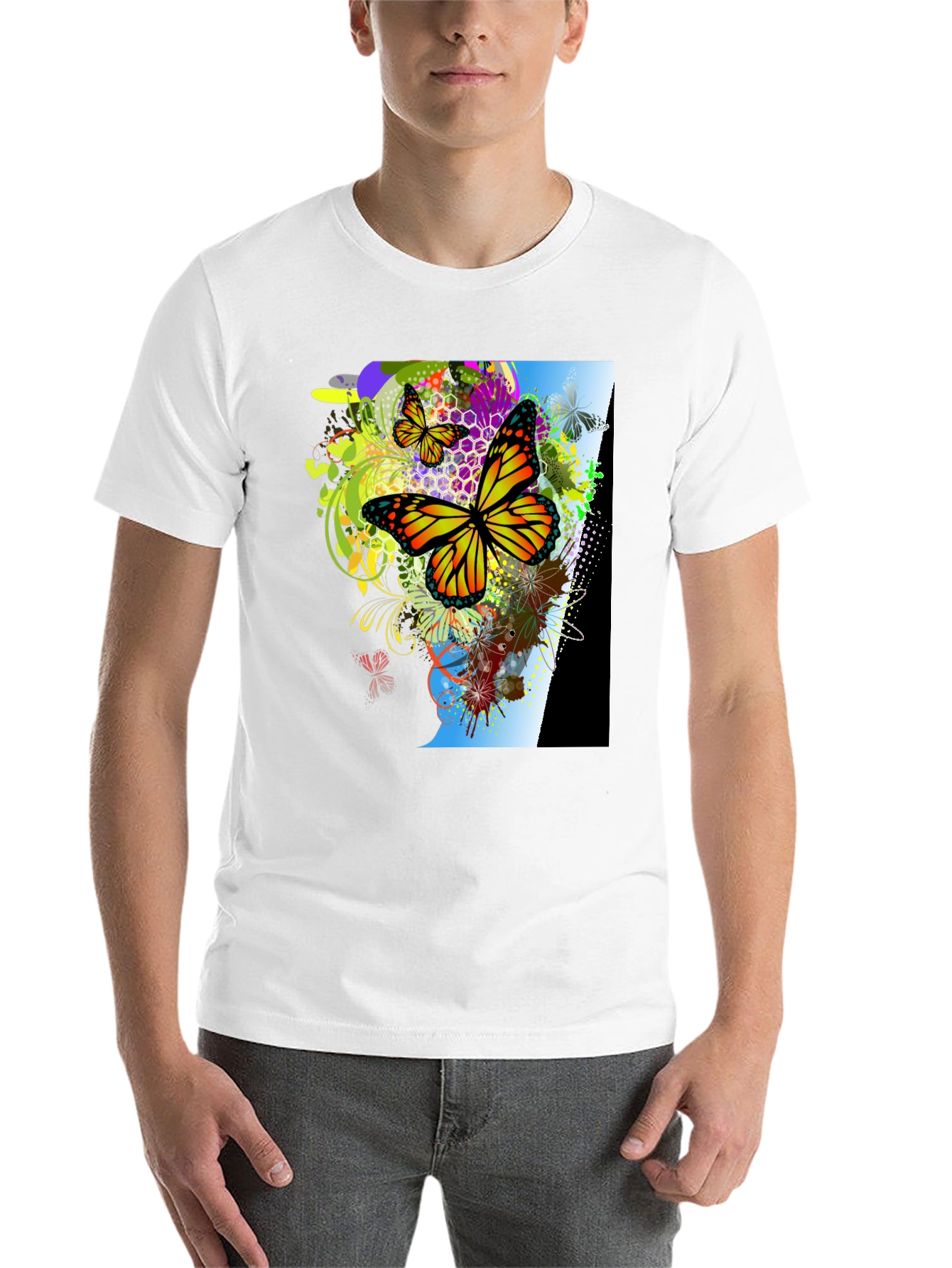 Black Butterfly Graphic Print Men's Black T-Shirt view 14
