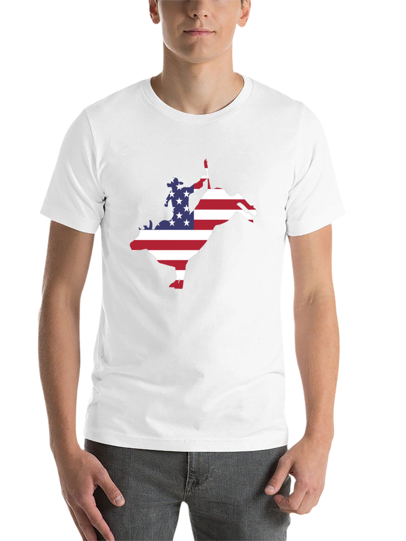 Black American Flag Bull Rider Graphic T-Shirt view 14
