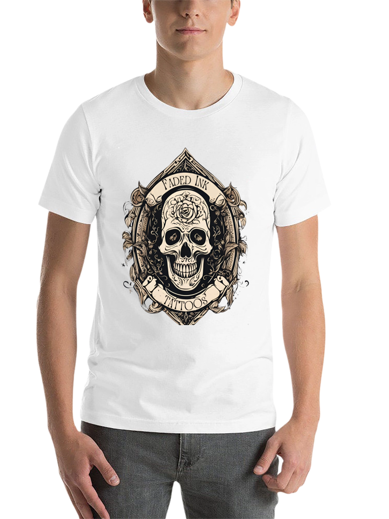 Black Faded Ink Tattoos Skull Graphic Black T-Shirt view 14