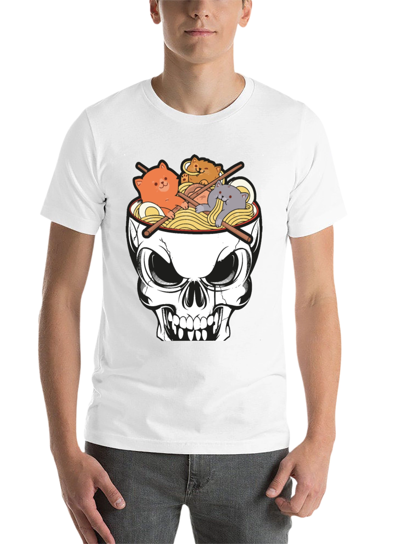 Black Skull Ramen Cat T-Shirt view 14