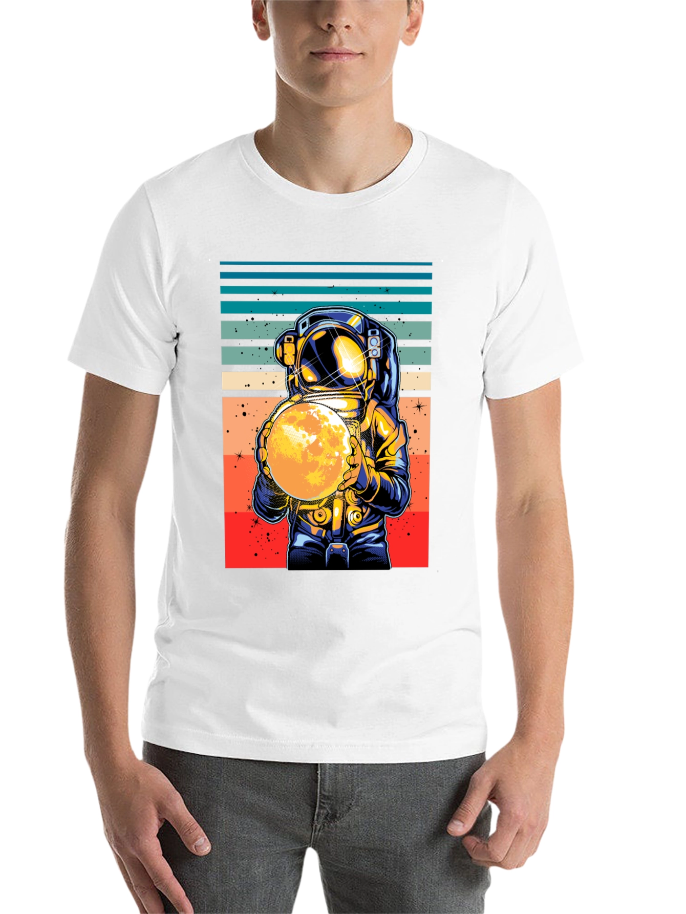 Black Retro Astronaut Moon T-Shirt view 14