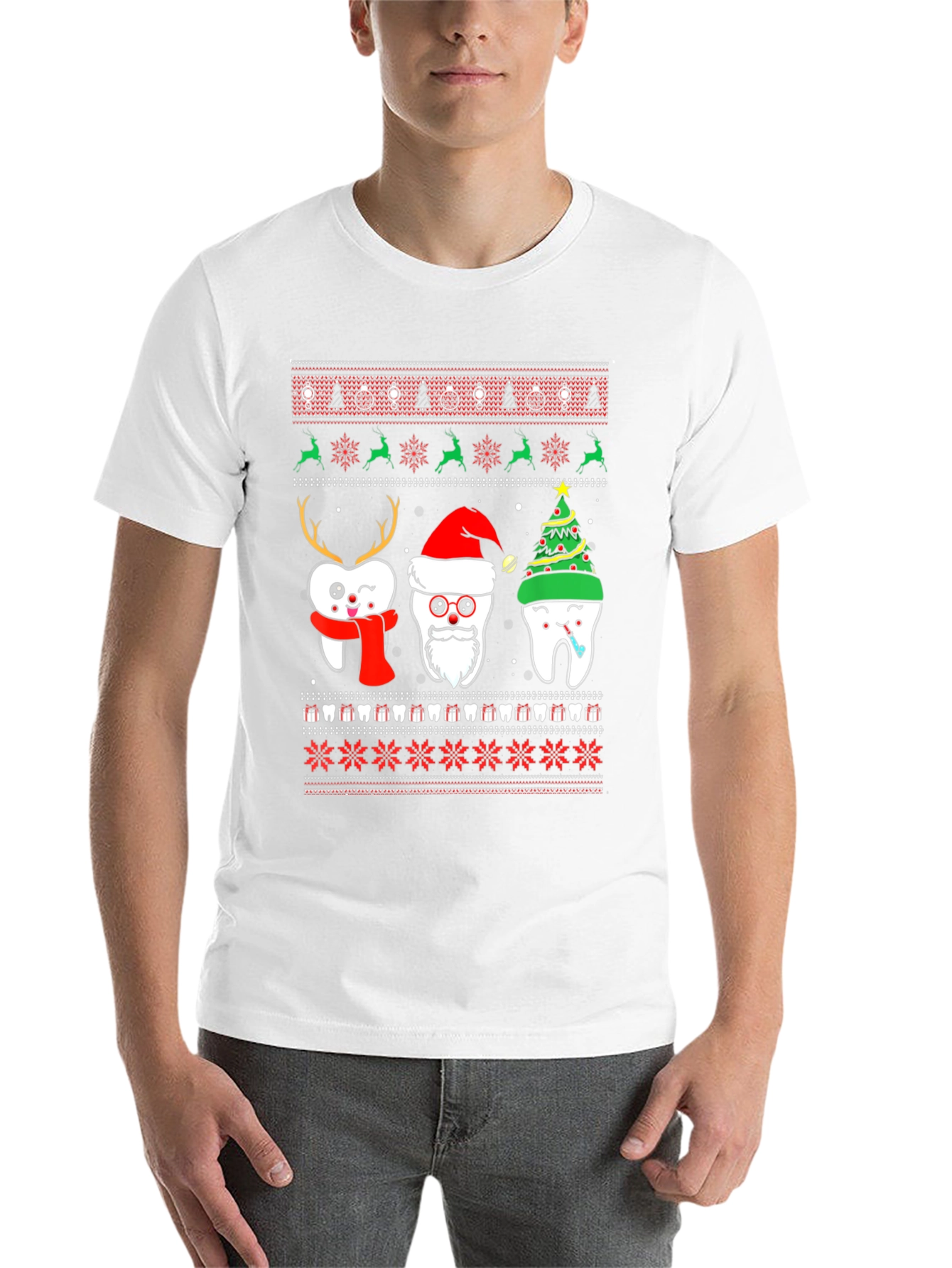 Black Festive Tooth Christmas Ugly Sweater T-Shirt view 14