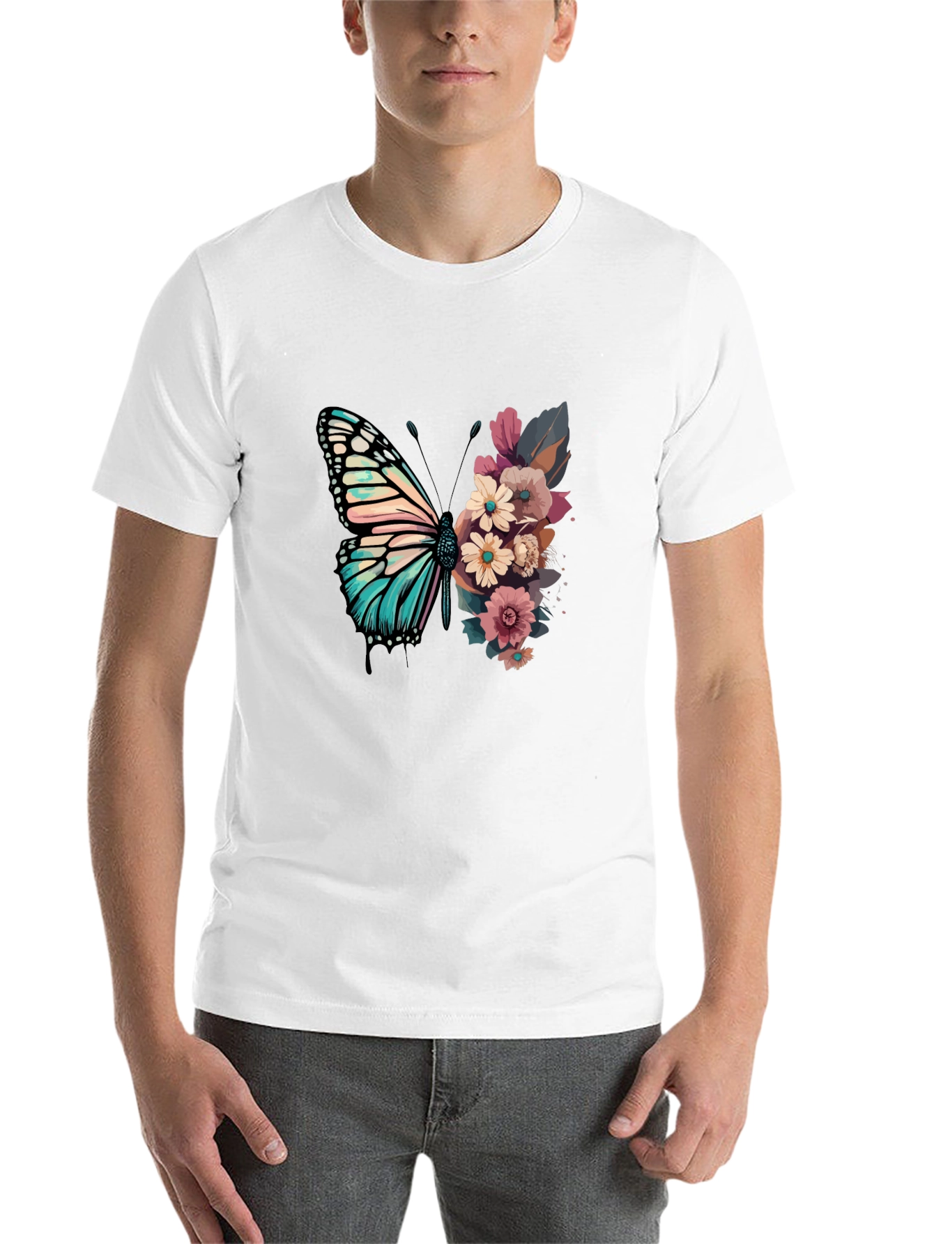 Black Floral Butterfly Graphic Tee - Unique Design view 14