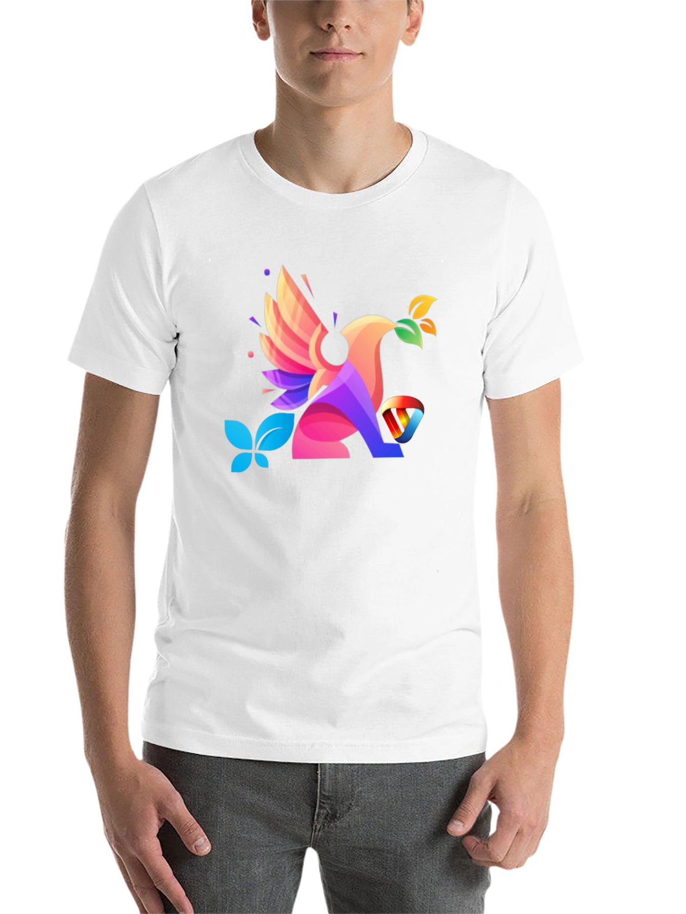 Black Colorful Geometric Bird Graphic T-Shirt view 14