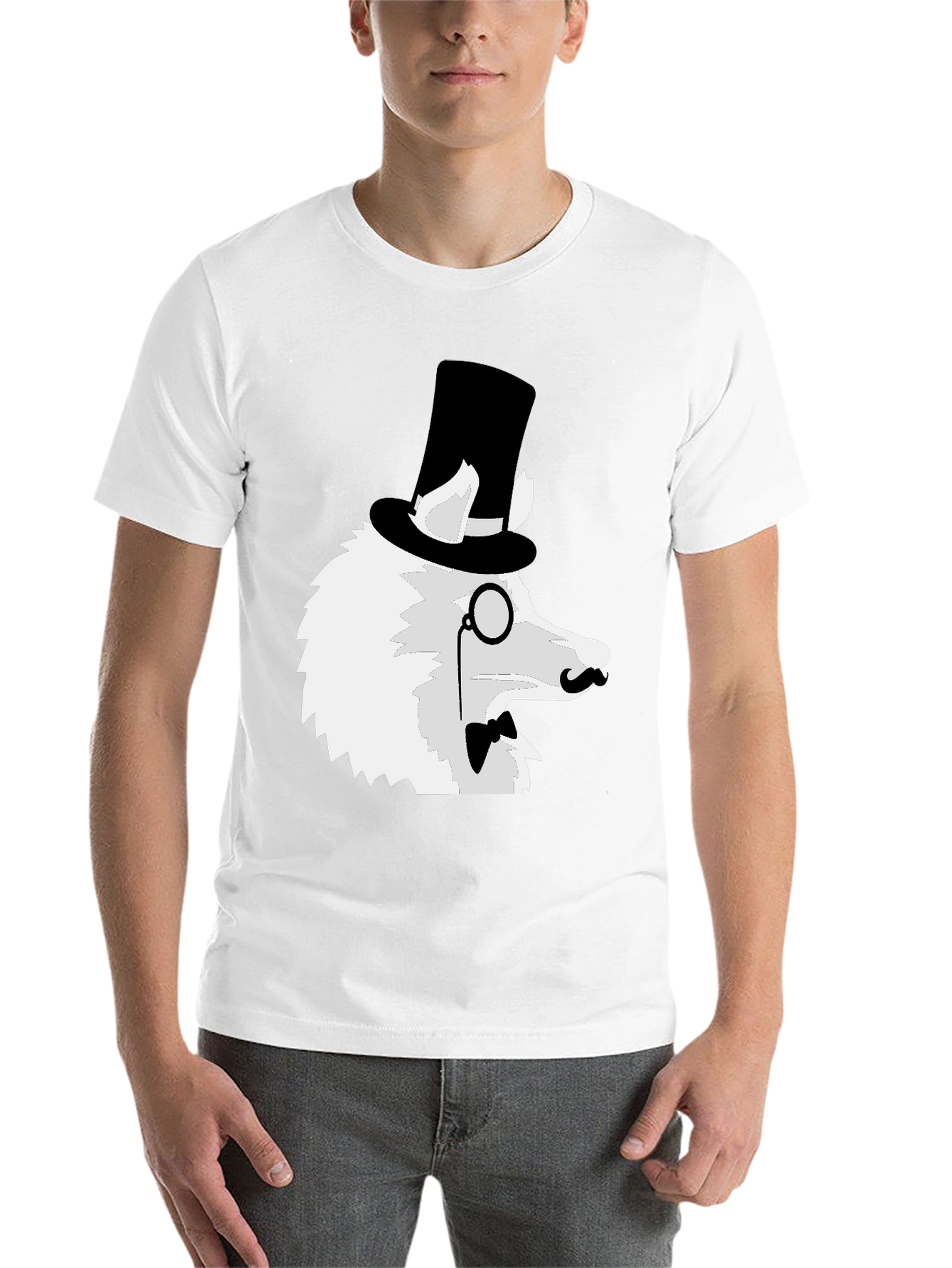 Black Dapper Dog T-Shirt: Top Hat Monocle Bow Tie view 14
