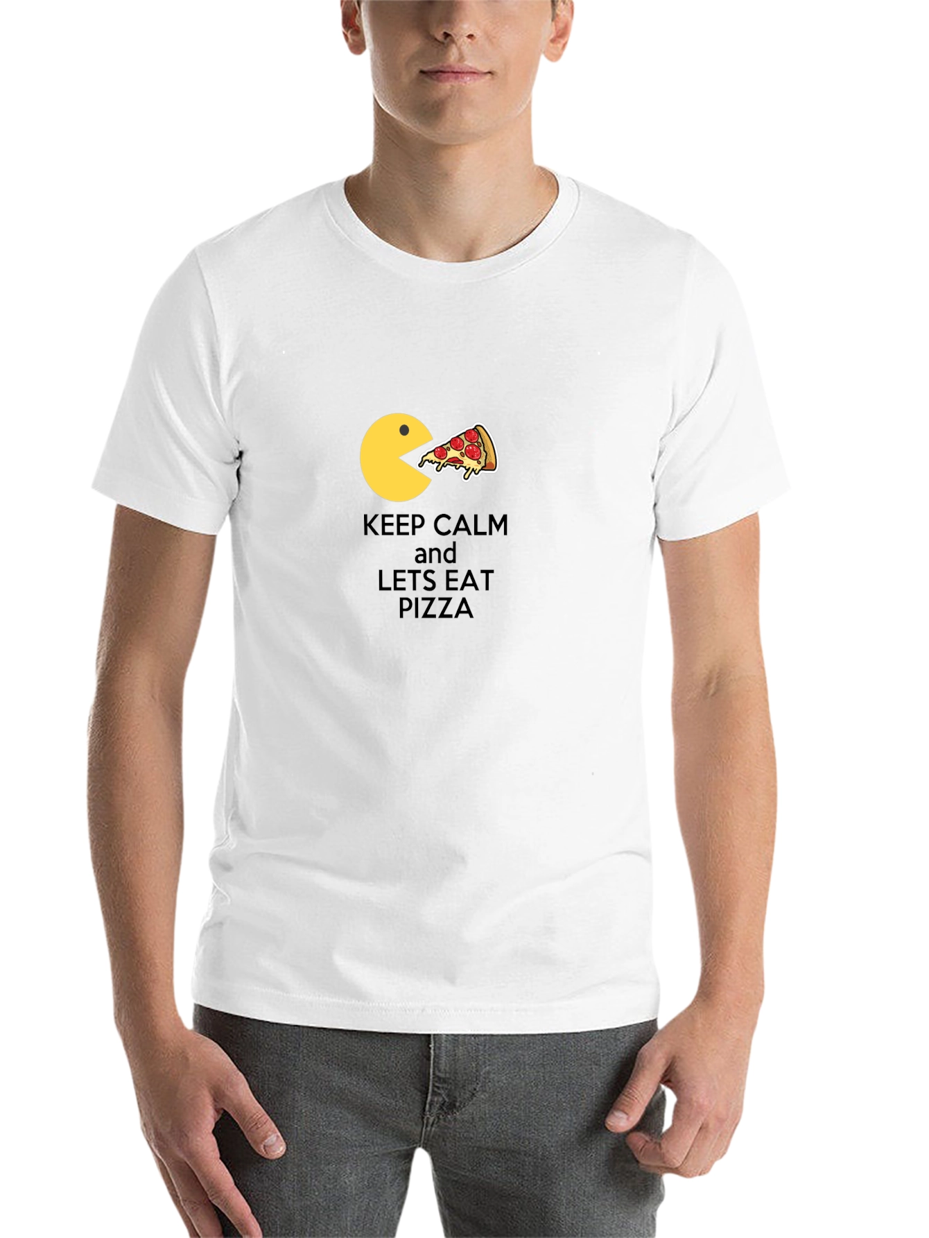 Keep Calm & Eat Pizza Black Graphic Tee - 14