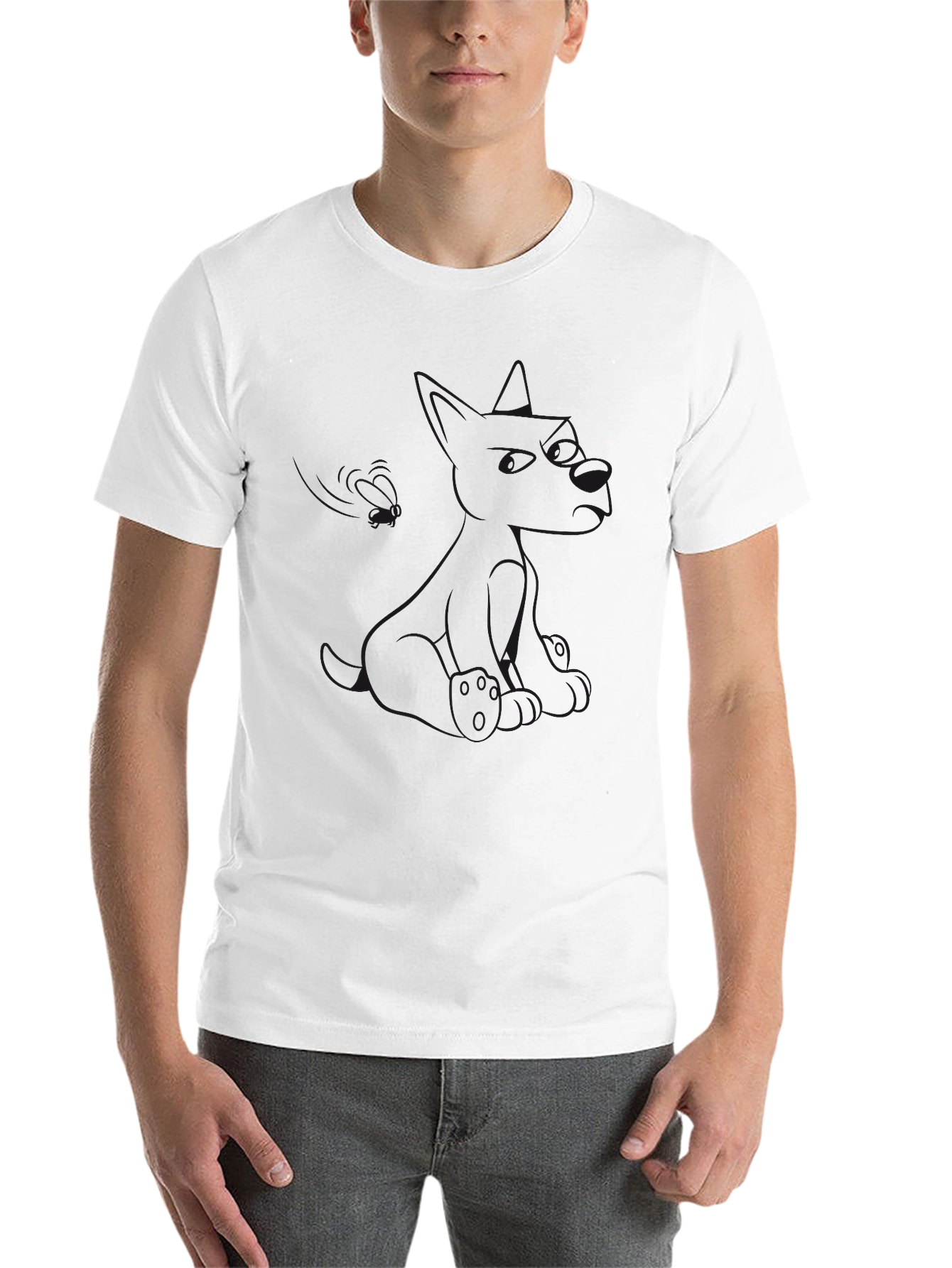 Black Men's Black Graphic Tee - Subtle Cartoon Dog Design view 14