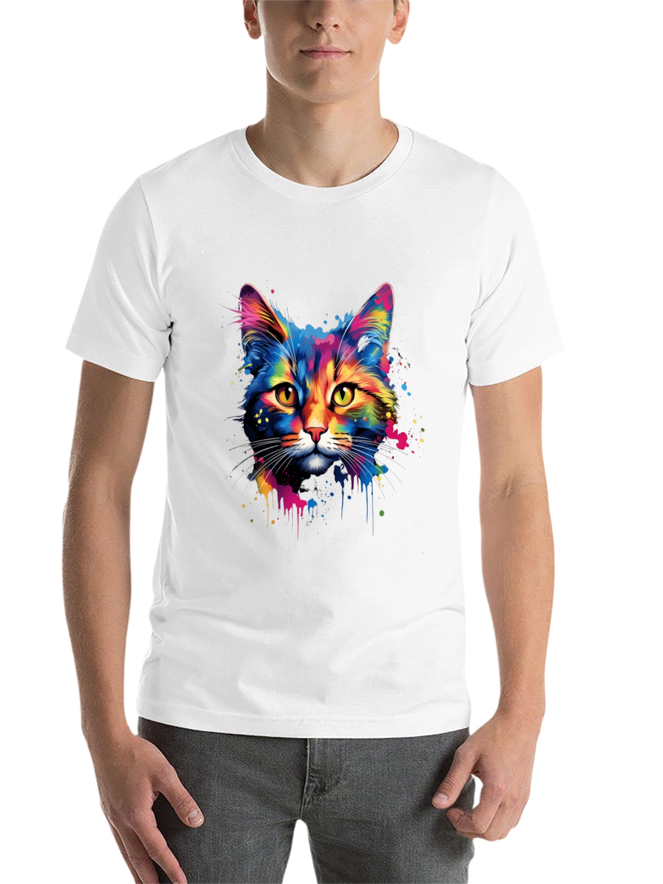Black Colorful Cat Graphic Print T-Shirt view 14