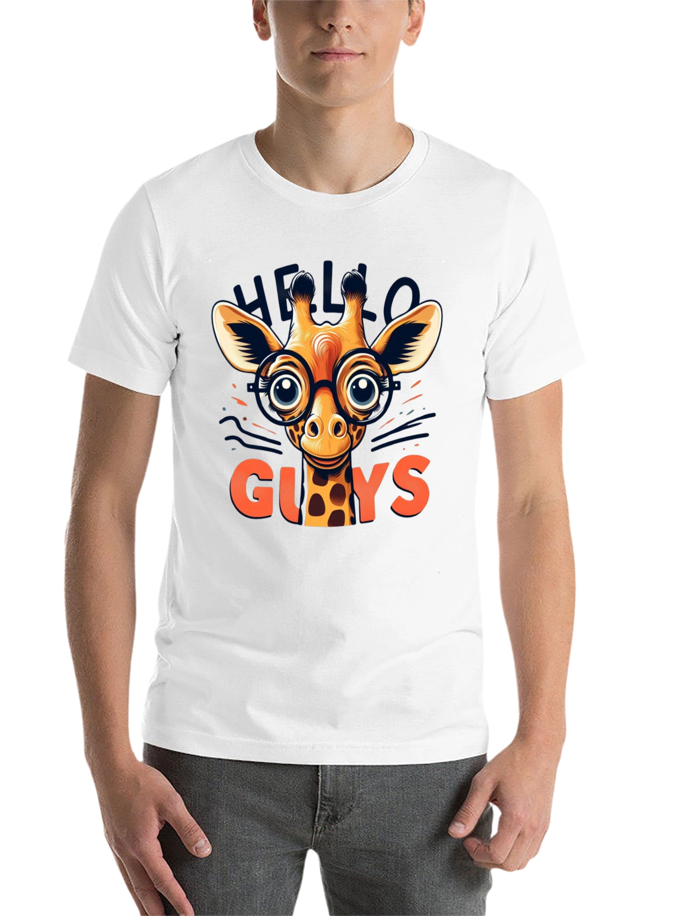 Black Giraffe with Glasses Graphic Tee - Hello Guys! view 14