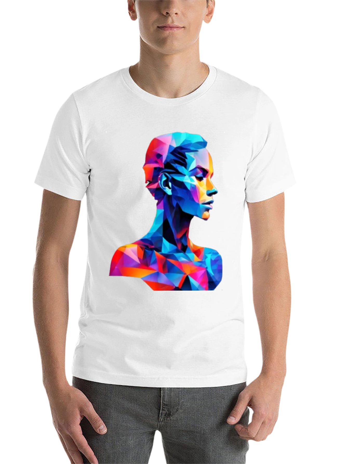 Abstract Geometric Face Graphic Black T-Shirt - 14