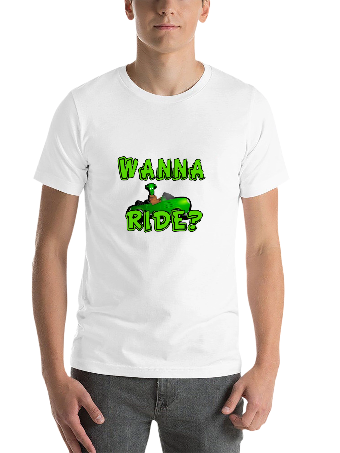 Black Wanna Ride? Green Car Black T-Shirt view 14