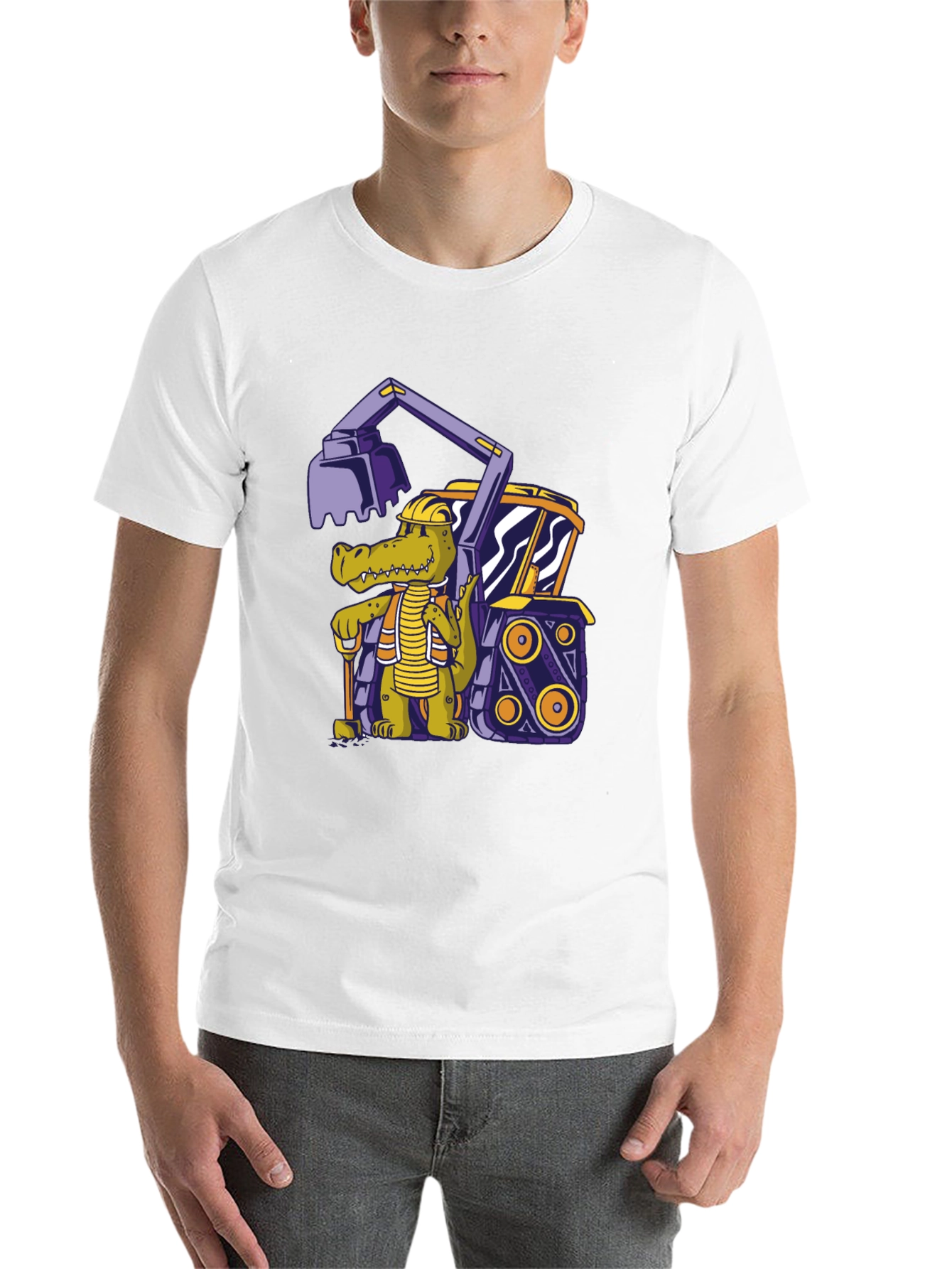 Black Crocodile Excavator T-Shirt - Cartoon Construction Tee view 14