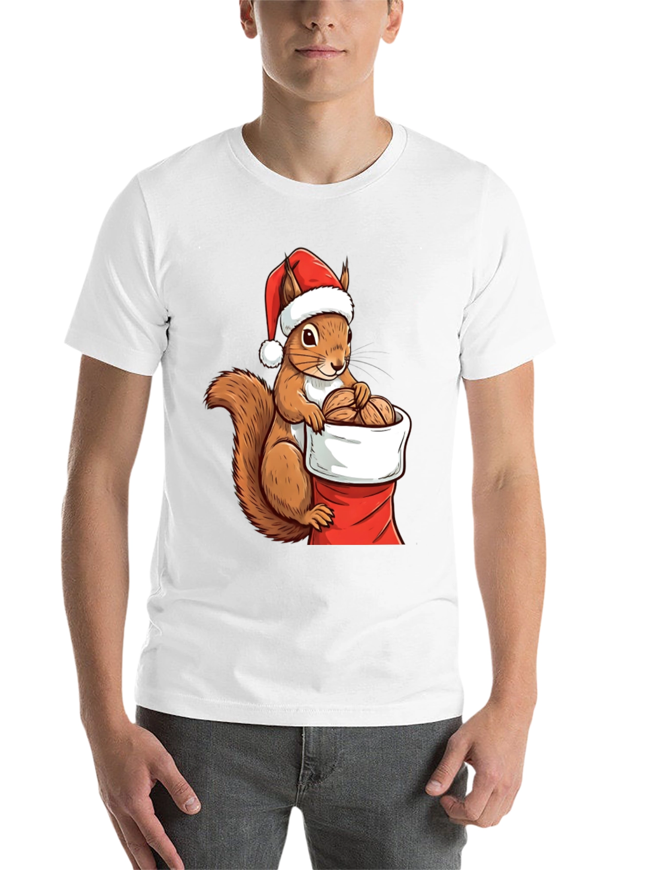 Black Festive Squirrel Santa Hat T-Shirt view 14