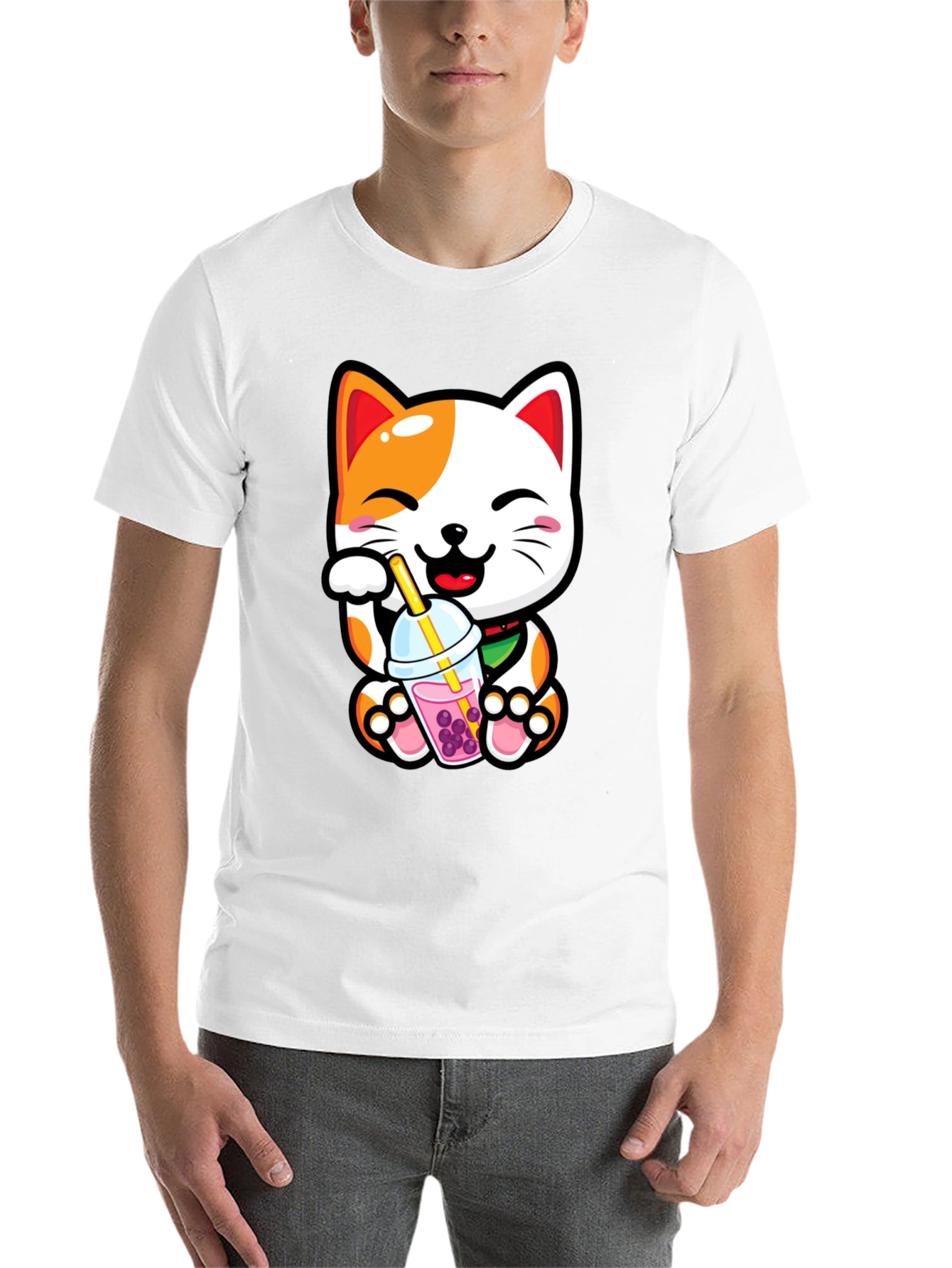 Black Kawaii Cat Boba Tea Graphic Tee view 14