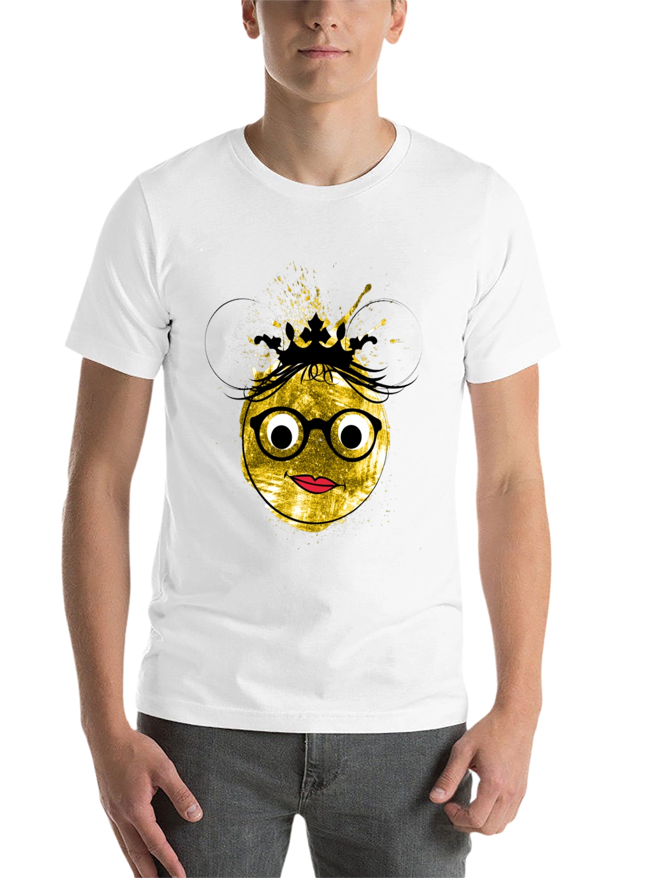 Black Trendy Graphic Tee - Nerdy Queen Emoji Design view 14