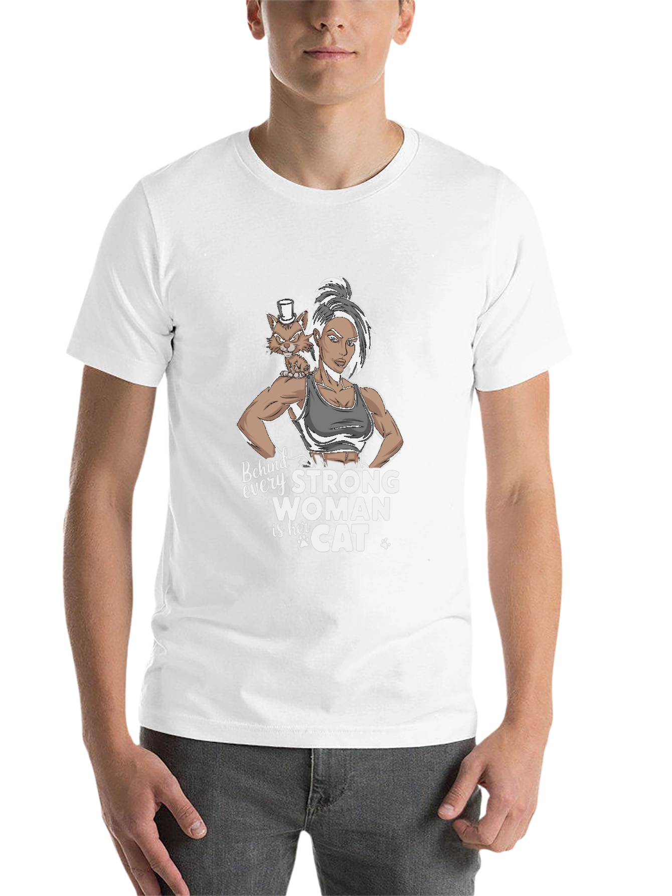 Black Strong Woman & Cat Graphic T-Shirt view 14