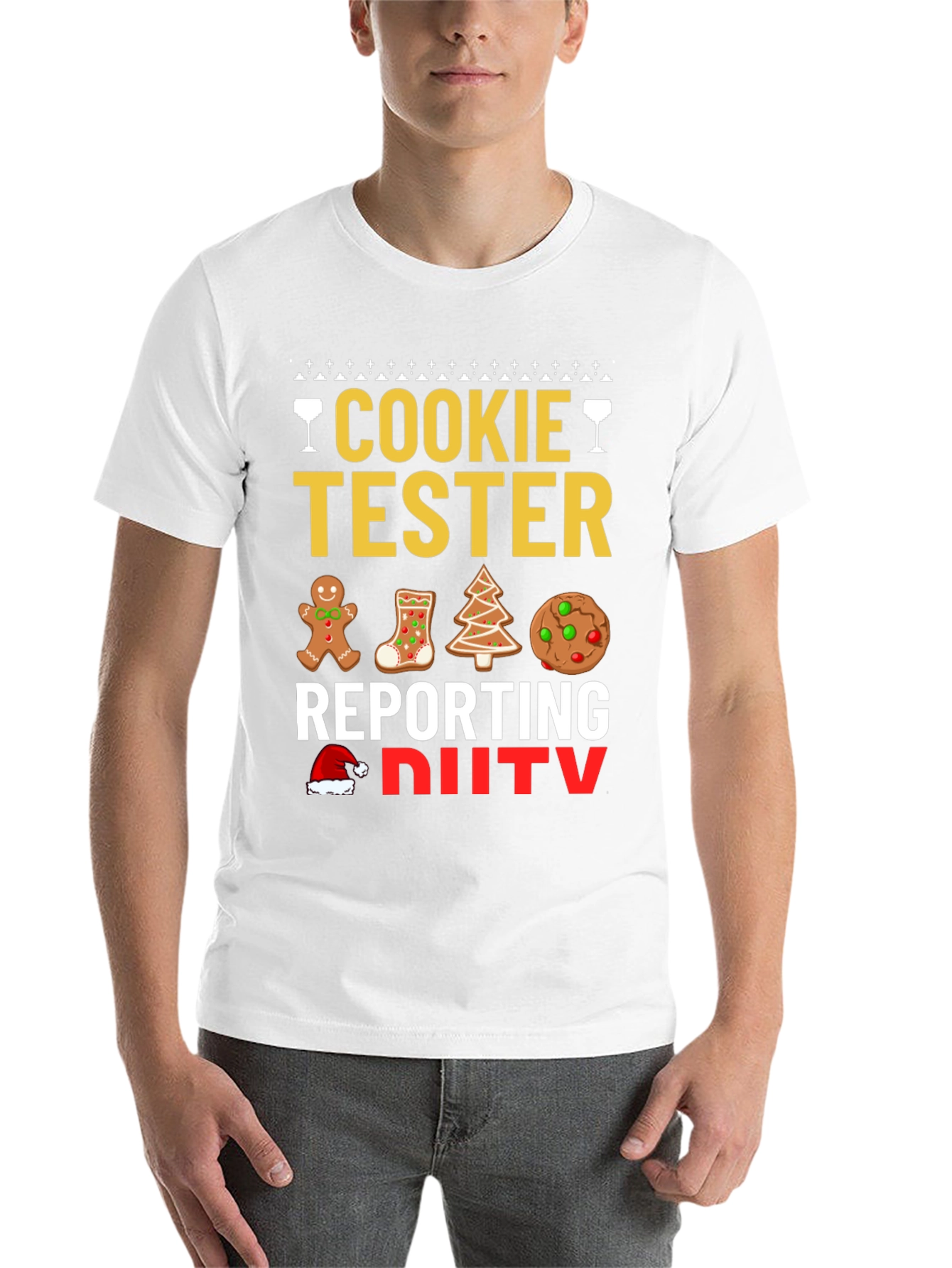 Black Cookie Tester Reporting for Duty Christmas T-Shirt view 14