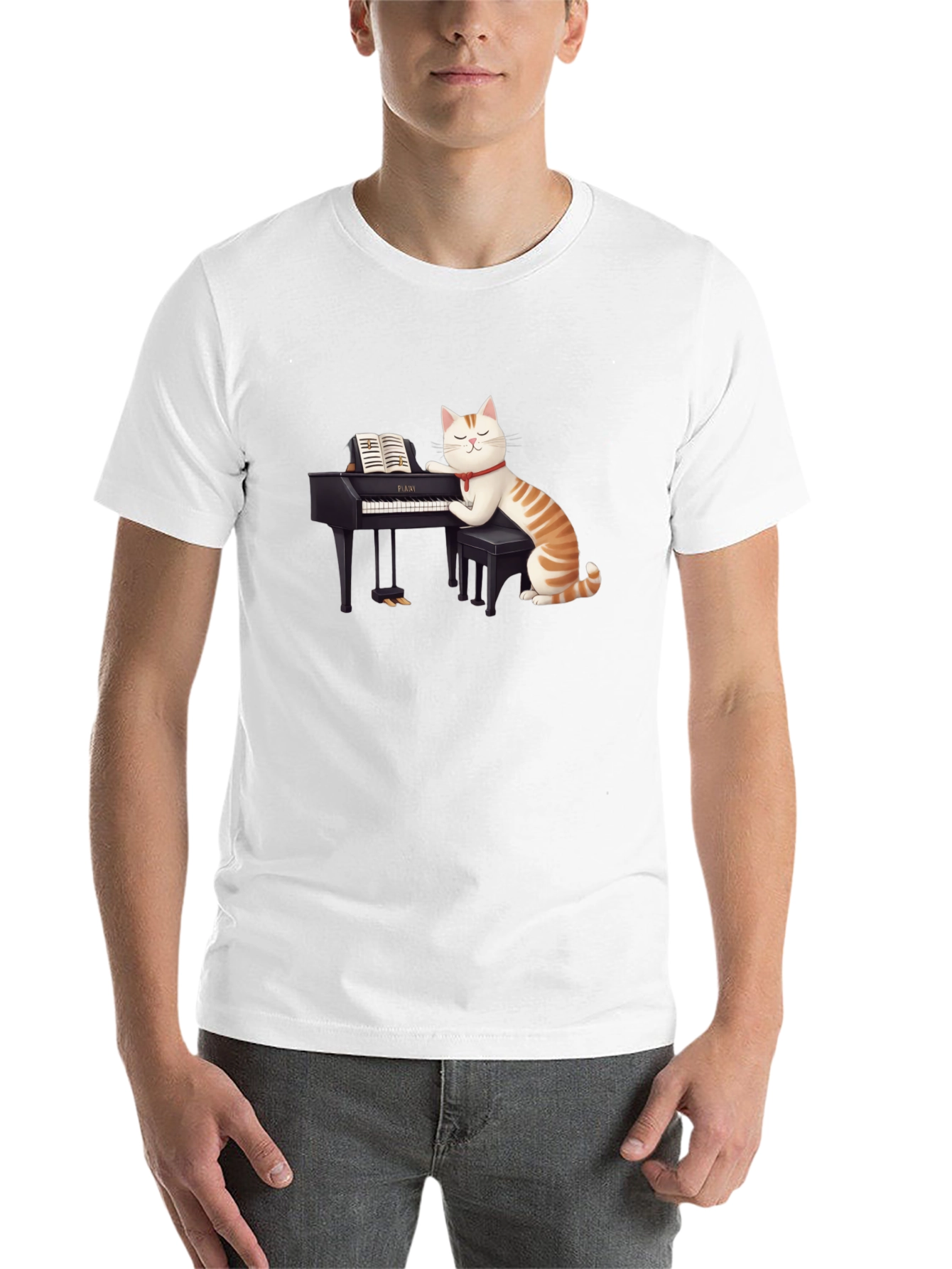Black Cat Playing Piano T-Shirt - Unique Graphic Tee view 14