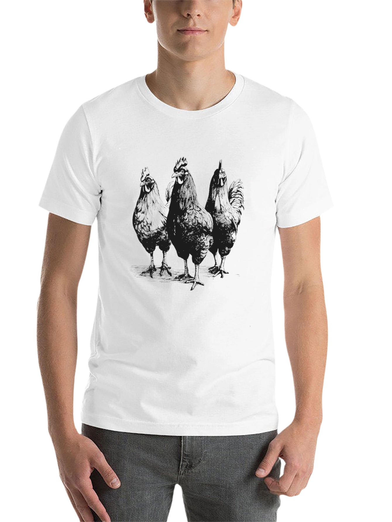 Black Men's Black Chicken Graphic T-Shirt view 14