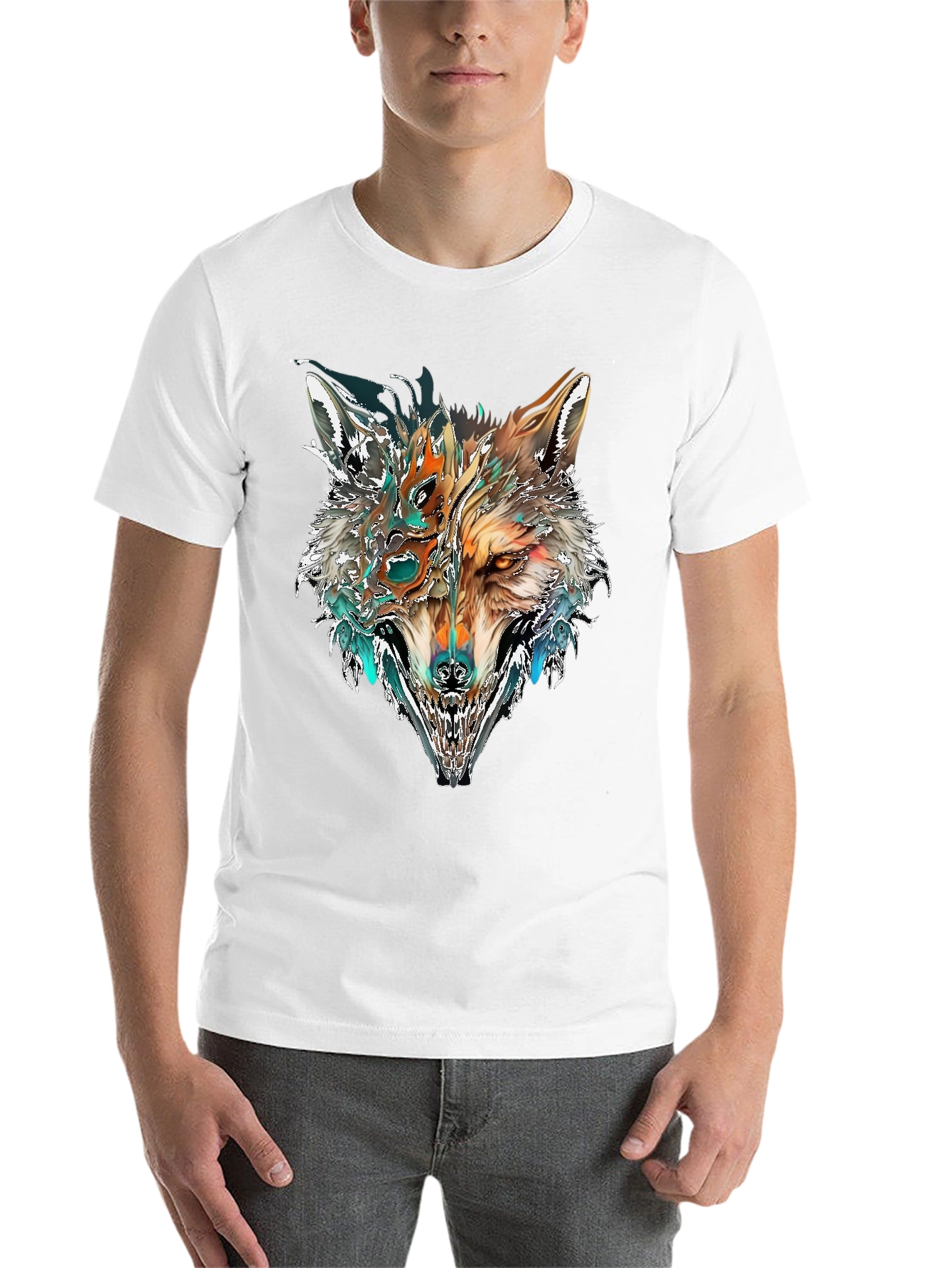 Black Abstract Wolf Graphic T-Shirt - Black view 14
