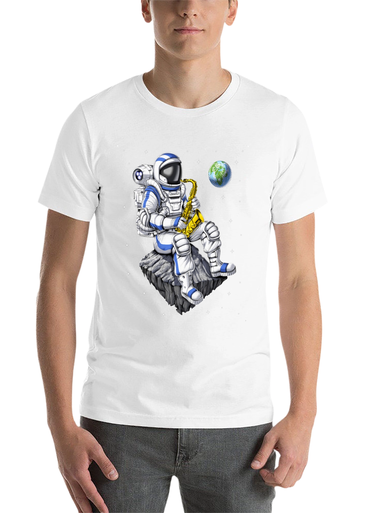 Black Astronaut Saxophone T-Shirt: Space Musician Tee view 14