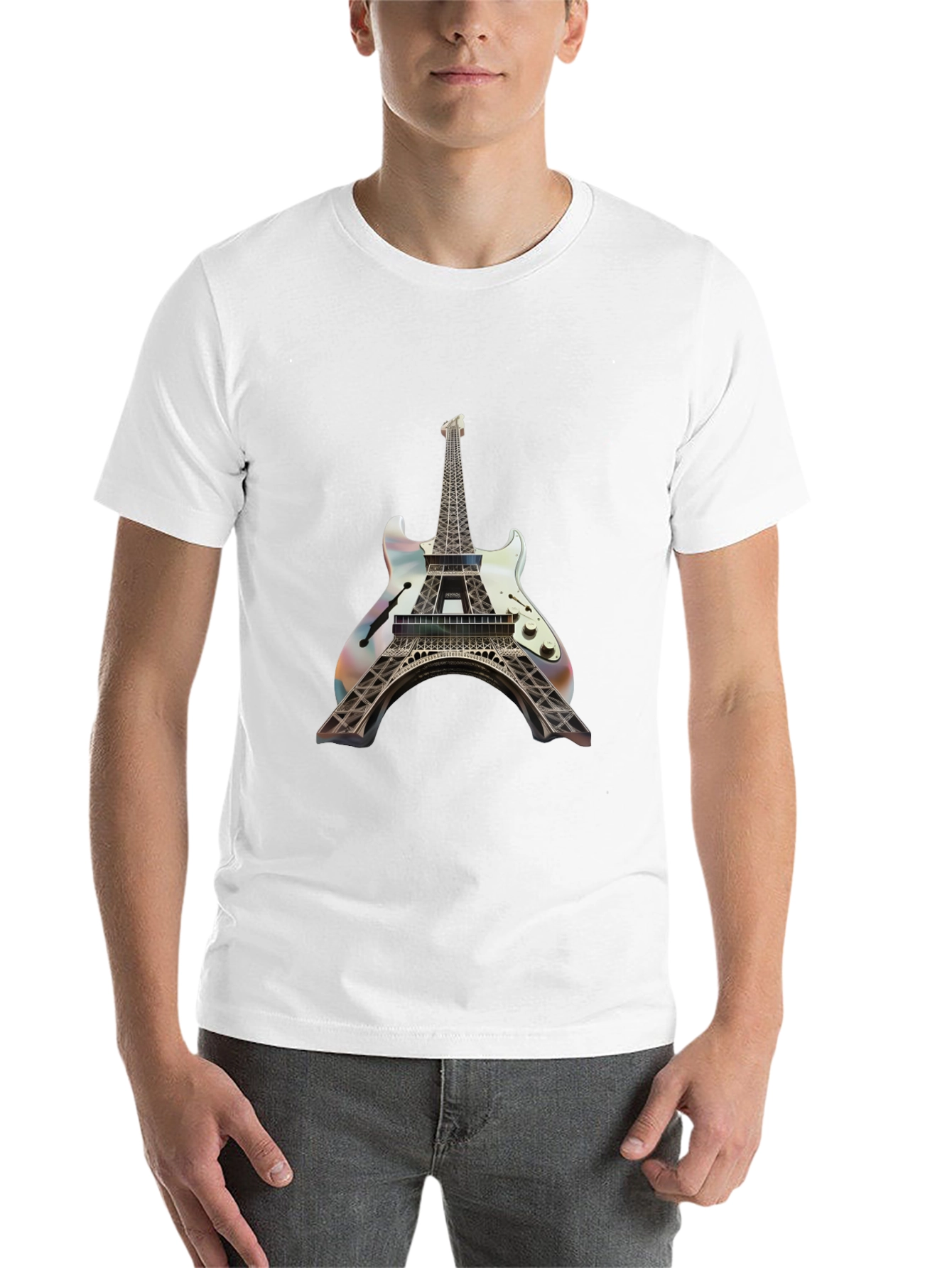 Black Eiffel Tower Guitar T-Shirt - Unique Design view 14