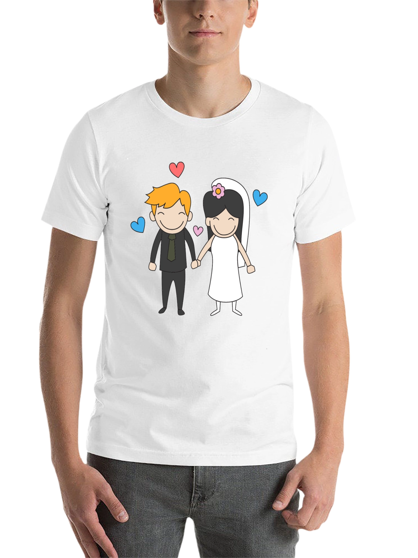 Black Cartoon Wedding Couple Graphic Tee - Black view 14