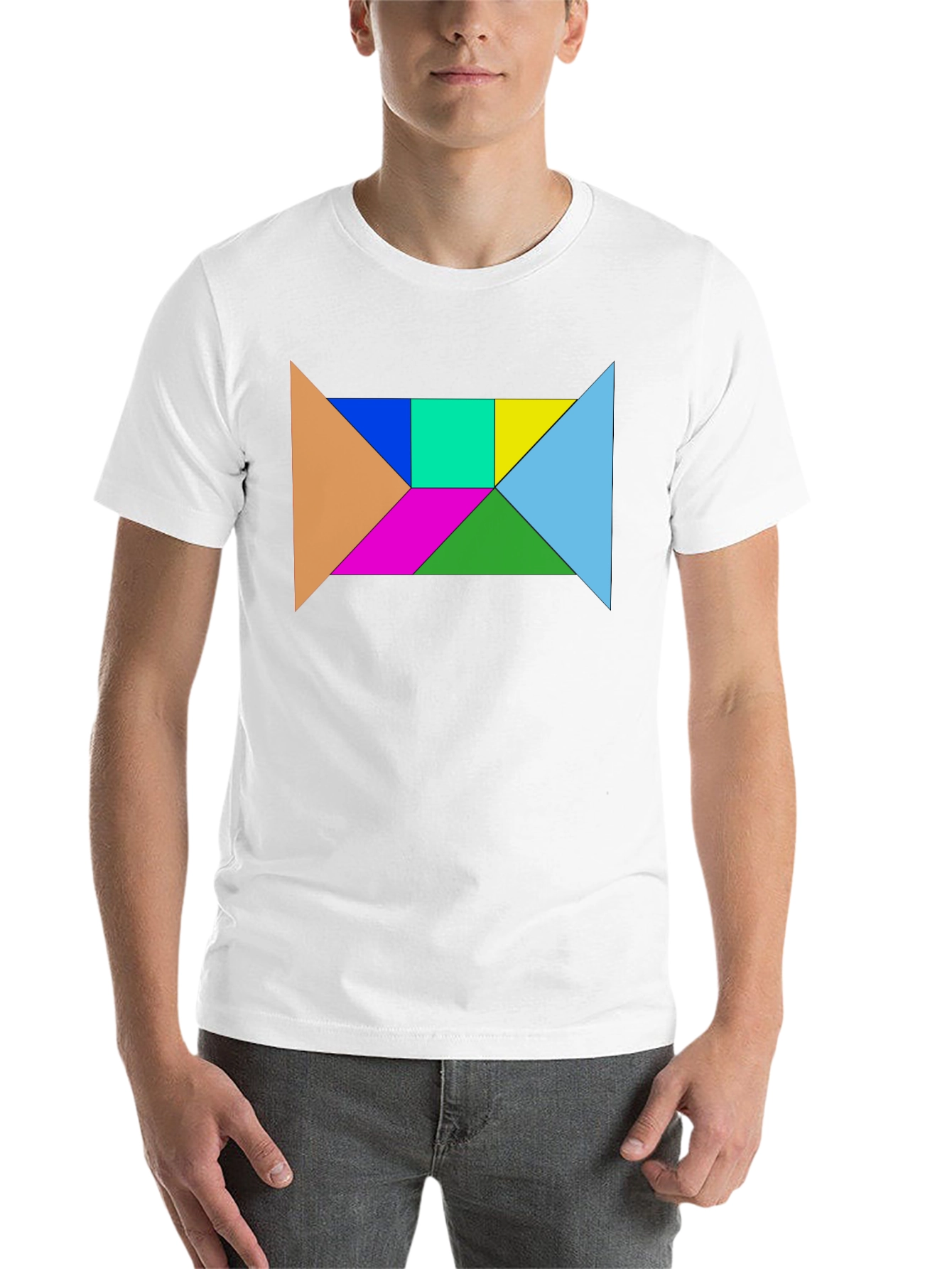 Black Geometric Tangram Puzzle Graphic Tee - Black Cotton Blend view 14