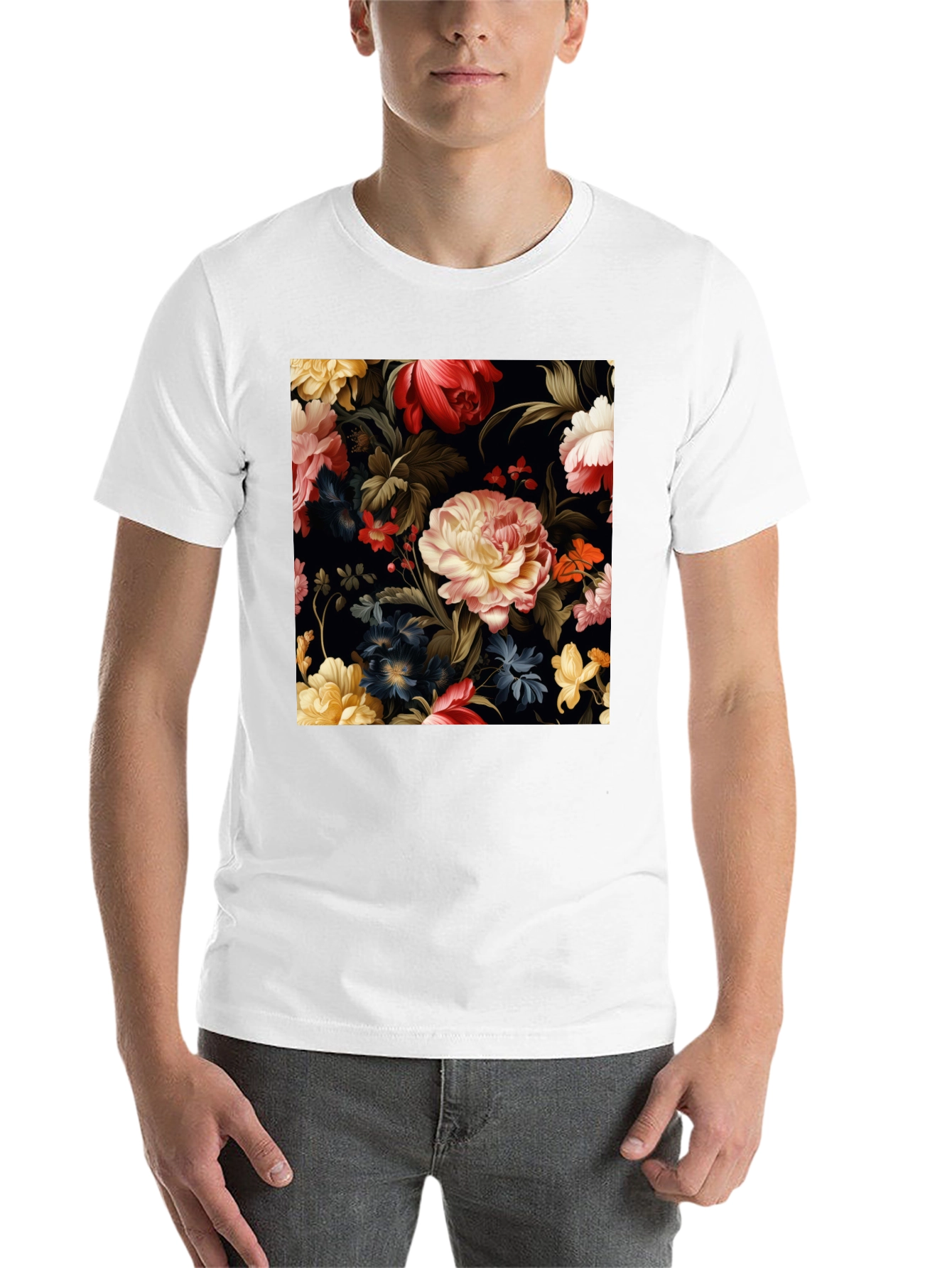 Black Floral Pattern Black T-Shirt view 14