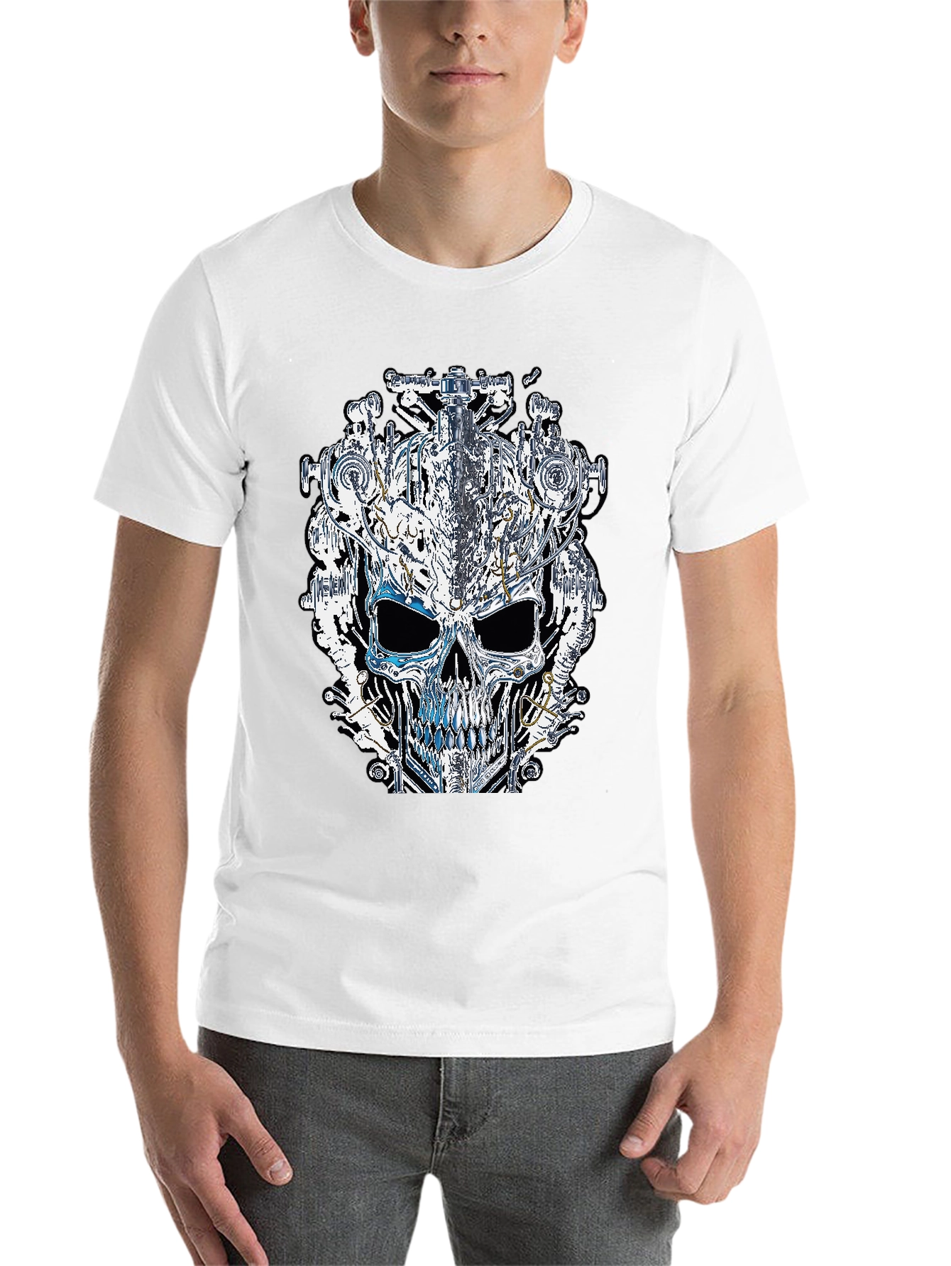 Black Steampunk Skull Graphic Tee view 14