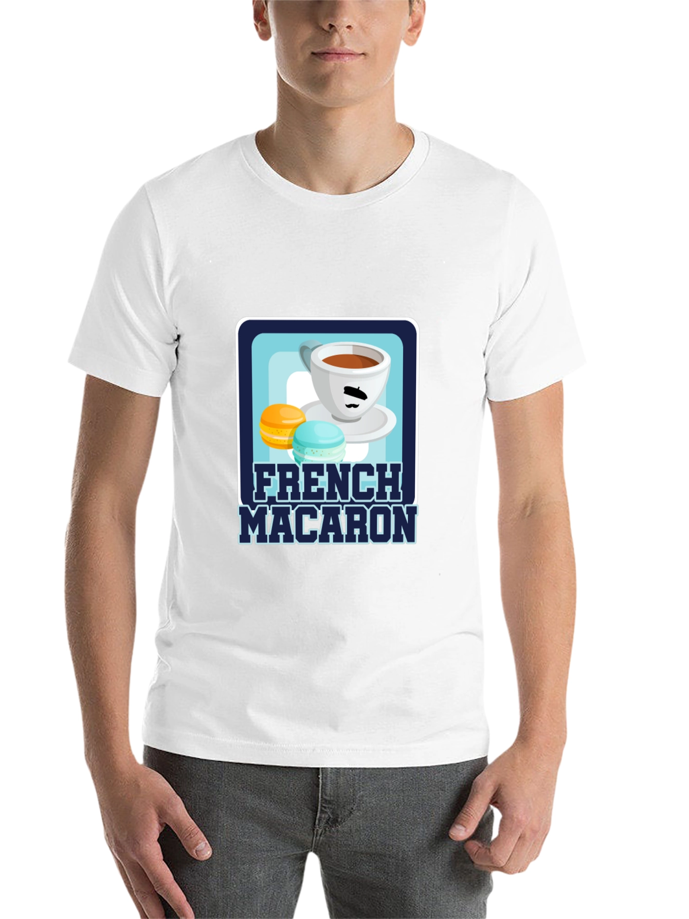 Black French Macaron T-Shirt | Coffee & Dessert Graphic Tee view 14