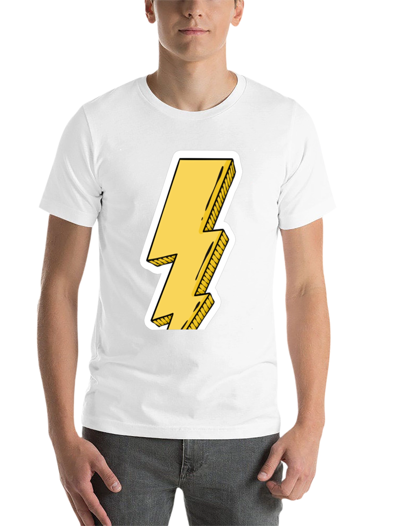 Black Lightning Bolt Graphic Tee - Black Cotton Casual T-Shirt view 14