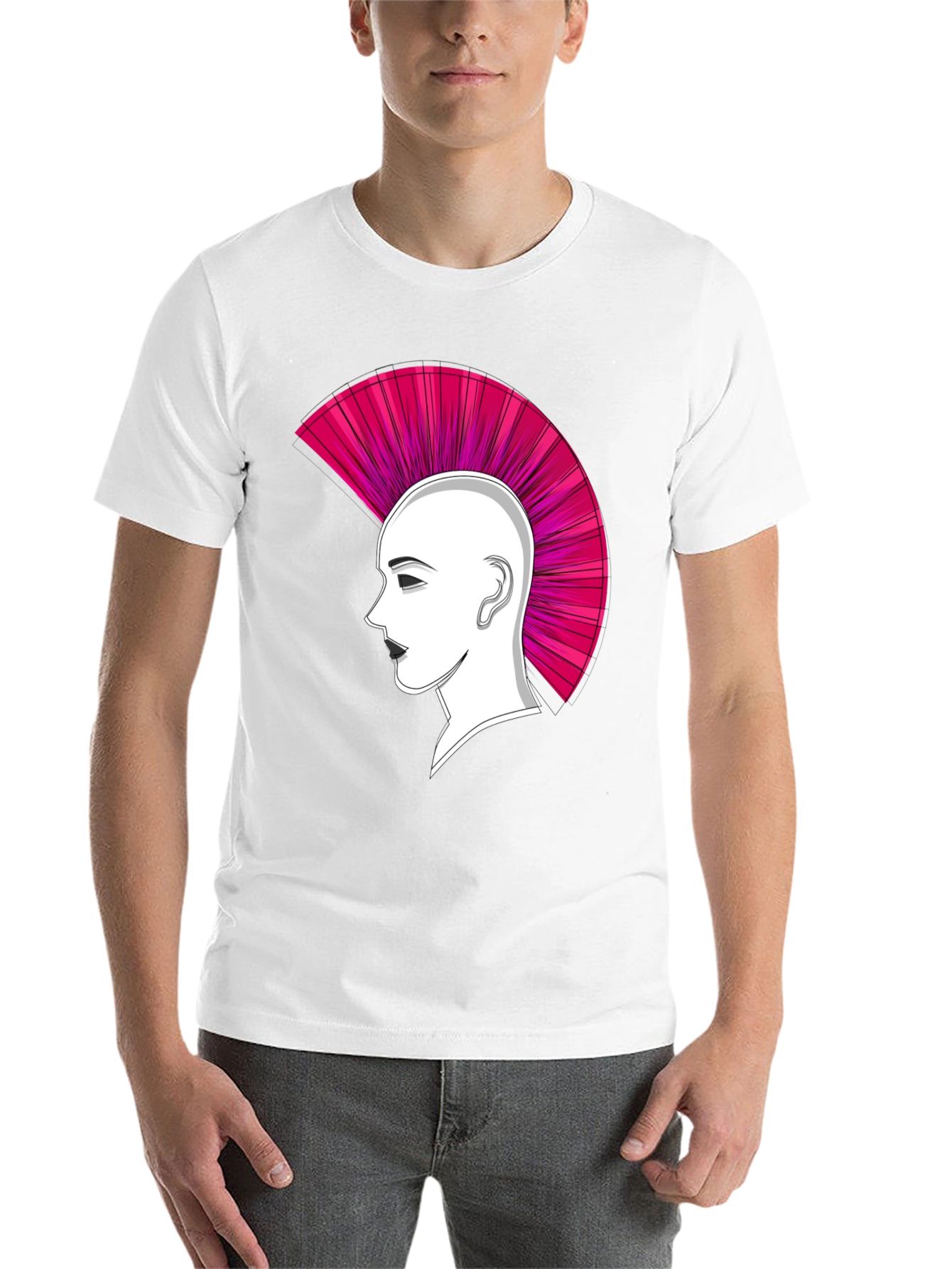 Black Punk Hairstyle Graphic Tee - Black Cotton T-Shirt view 14