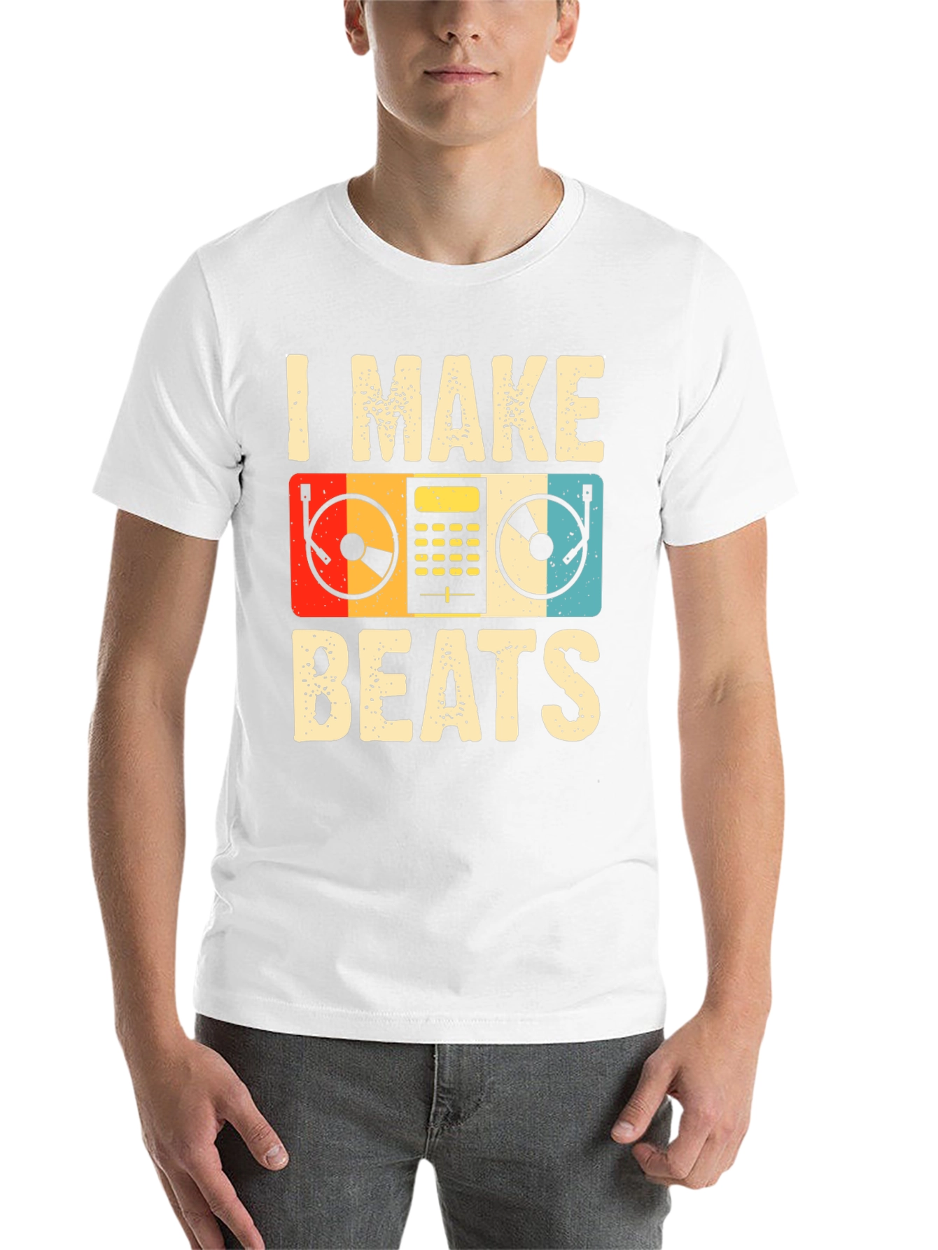 Black I Make Beats Retro Graphic Tee - DJ Music Lover T-Shirt view 14