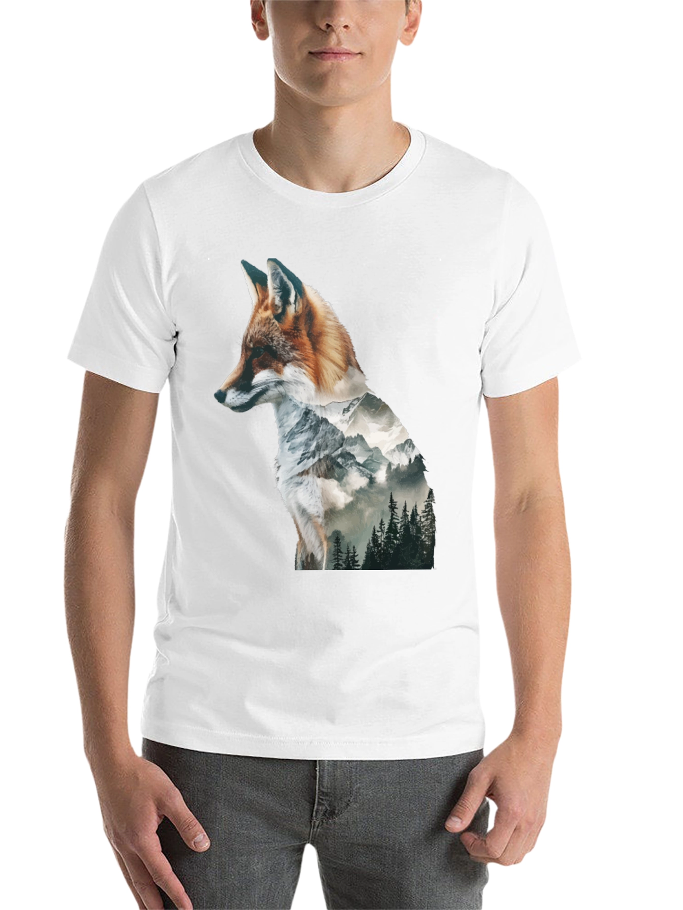 Black Fox & Mountain Graphic Print Black T-Shirt view 14