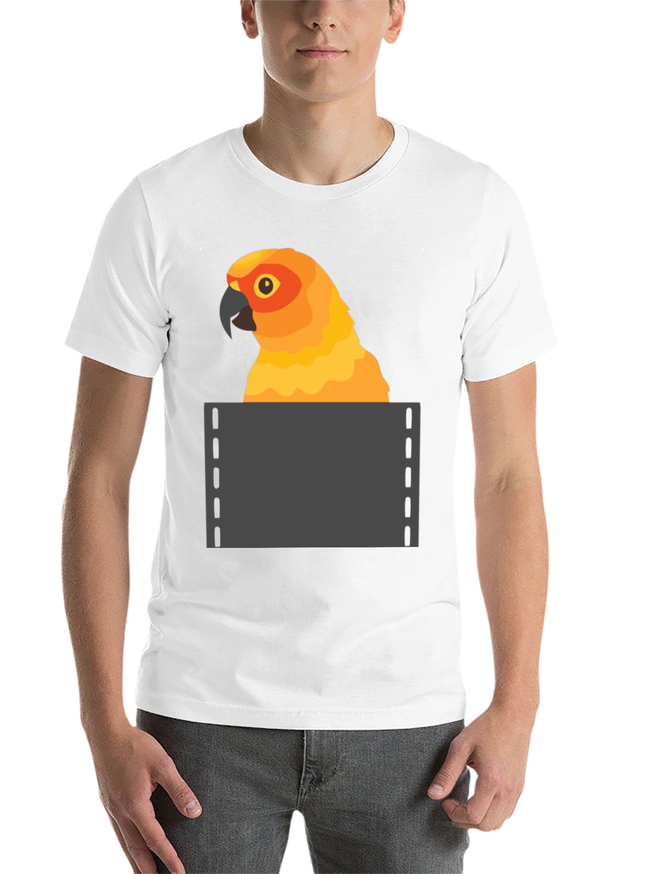 Black Parrot in Pocket Graphic Tee - Fun Animal T-Shirt view 14