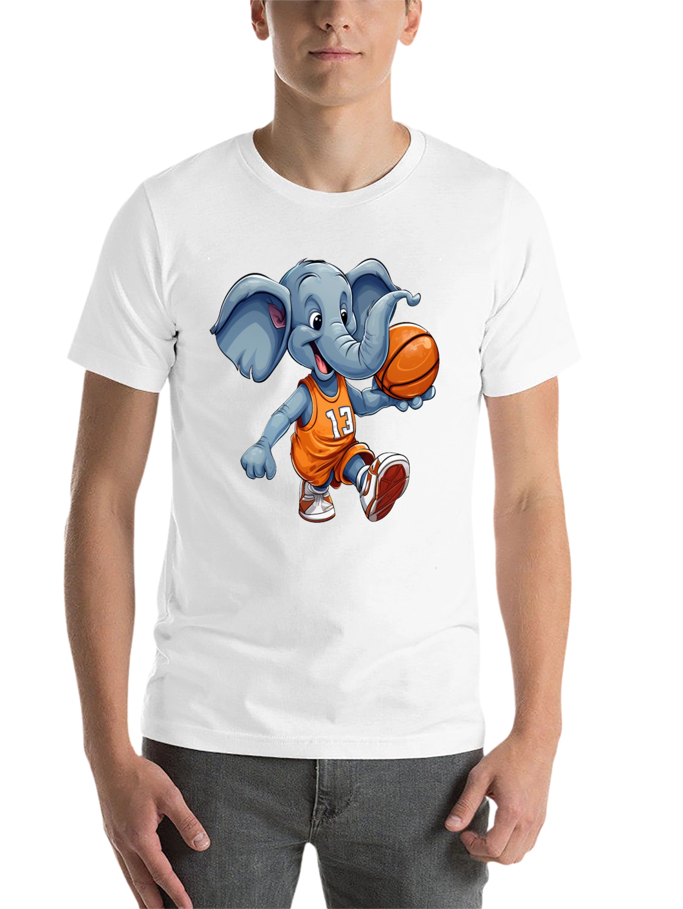 Black Elephant Basketball T-Shirt - Funny Animal Graphic Tee view 14