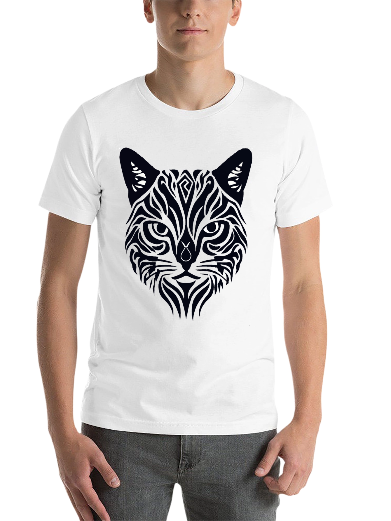 Black Tribal Cat Graphic Tee - Men's Black T-Shirt view 14