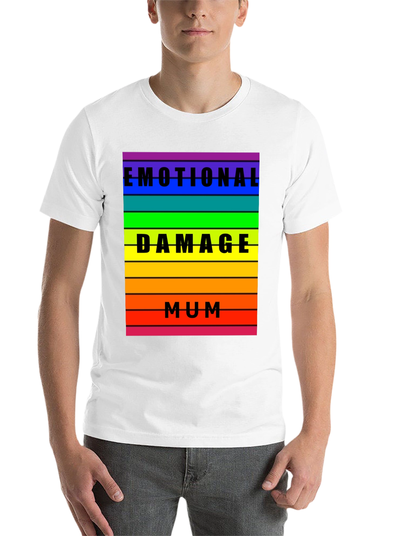 Black Emotional Damage Mum Rainbow Striped Graphic Tee view 14