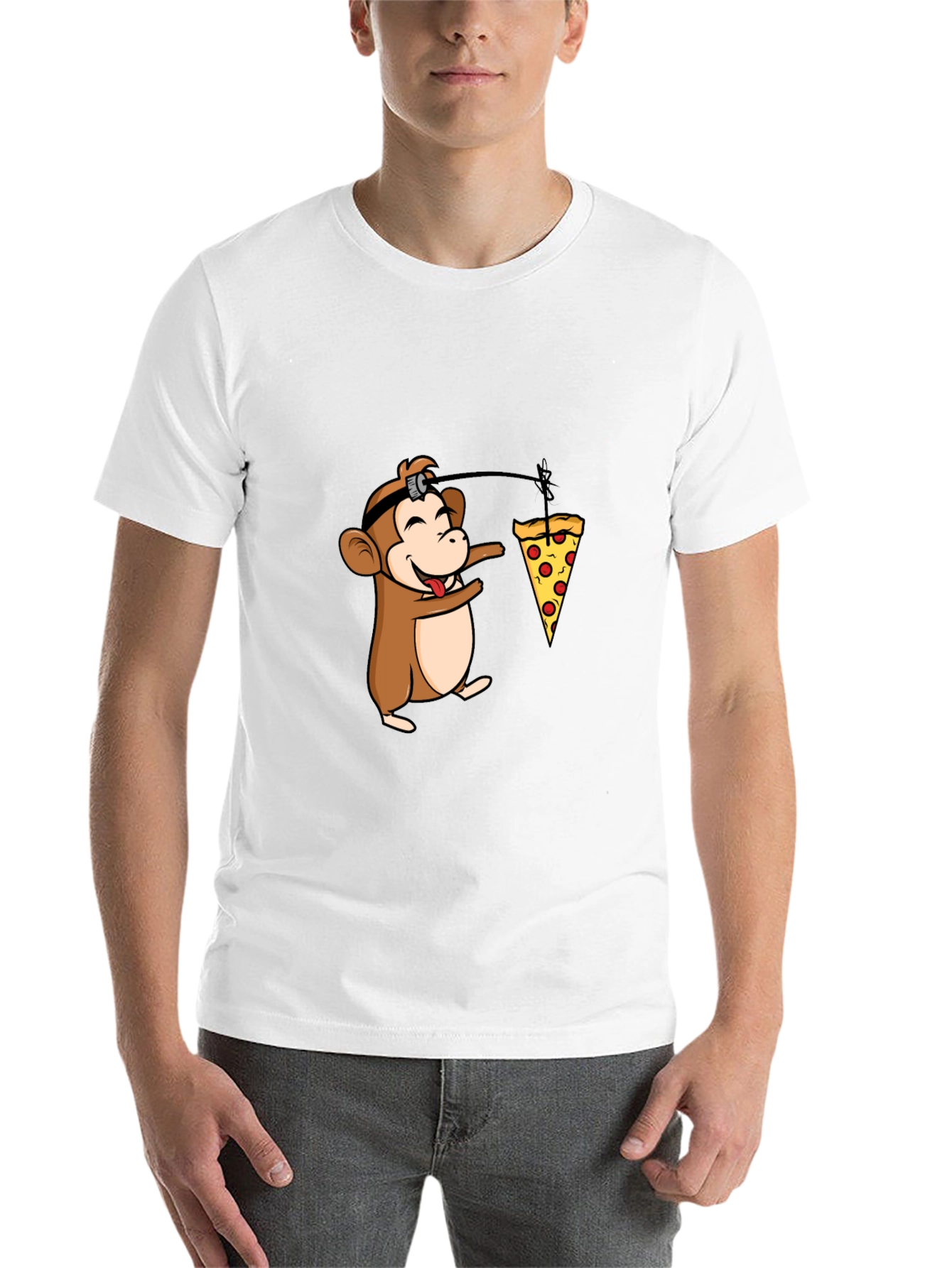 Black Funny Monkey Pizza T-Shirt - Novelty Cartoon Tee view 14