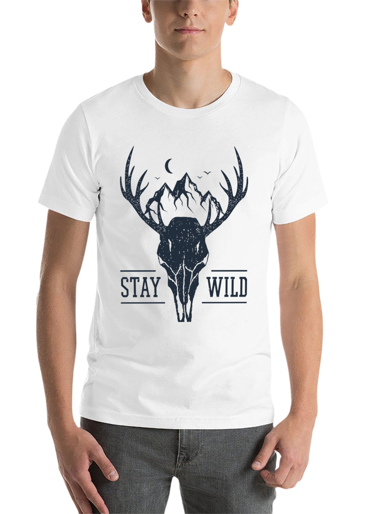Black Stay Wild Deer Skull Graphic Tee - Black view 14