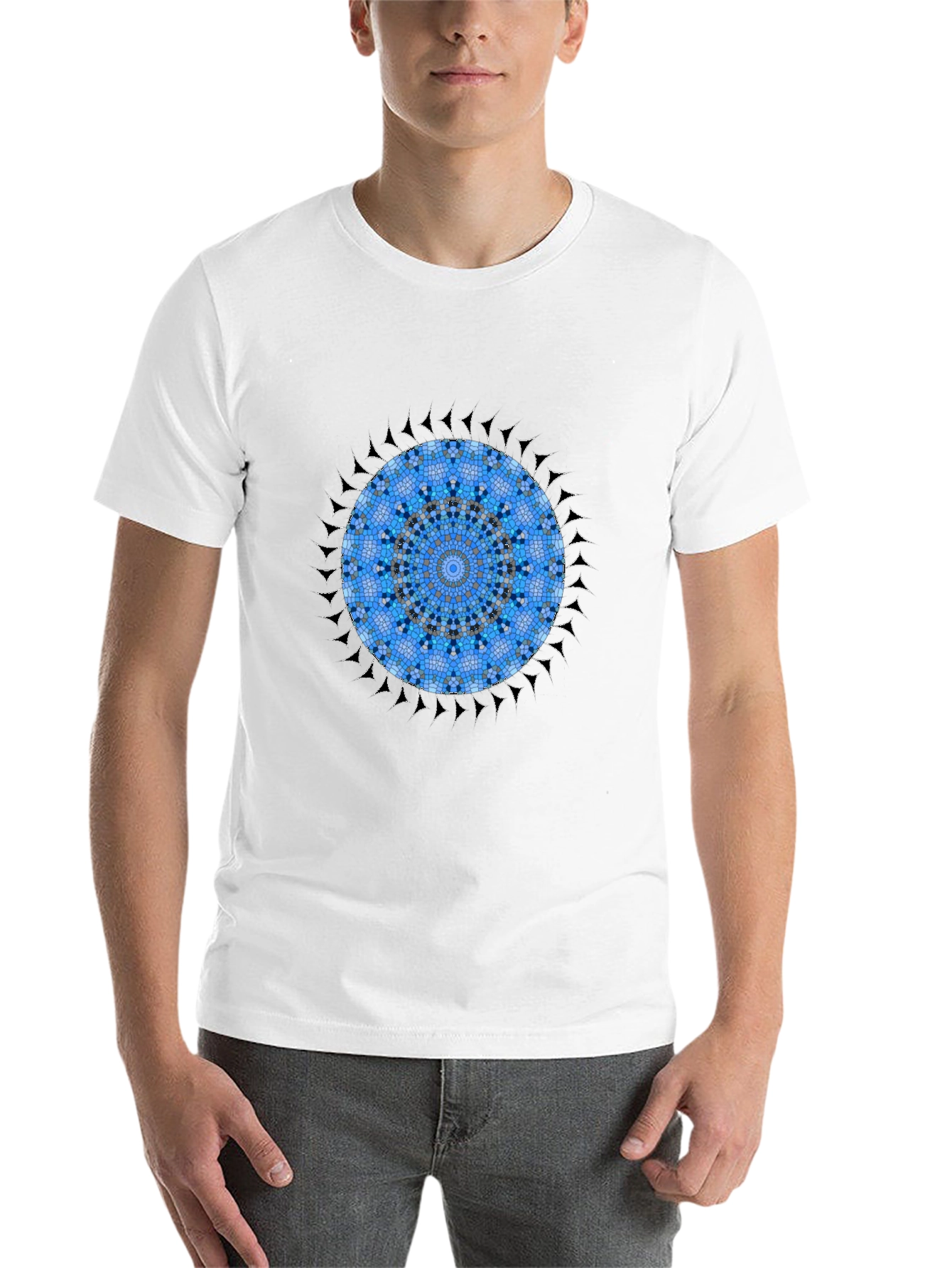Black Blue Mosaic Mandala Graphic Black T-Shirt view 14
