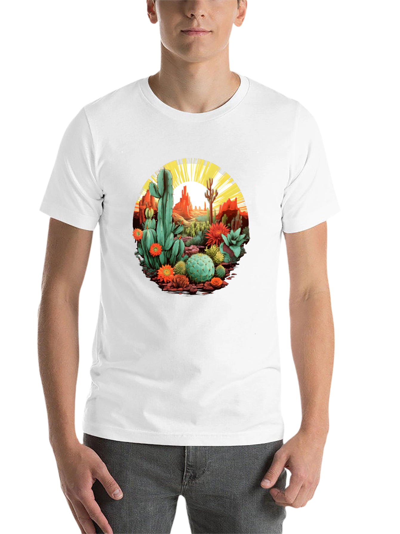 Black Desert Cactus Graphic T-Shirt - Unisex Black Tee view 14