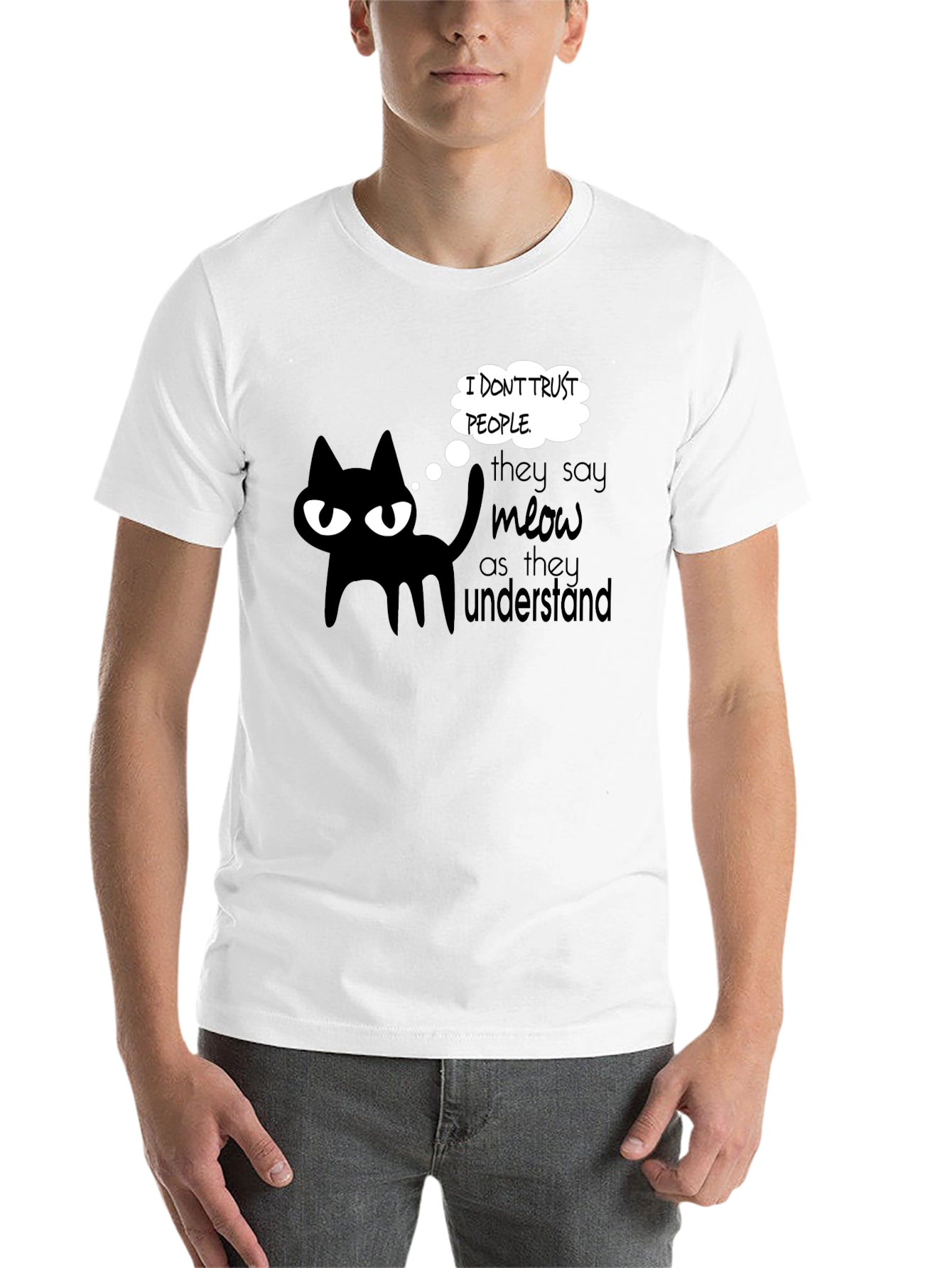Black Cynical Cat Tee: I Don't Trust People Graphic T-Shirt view 14