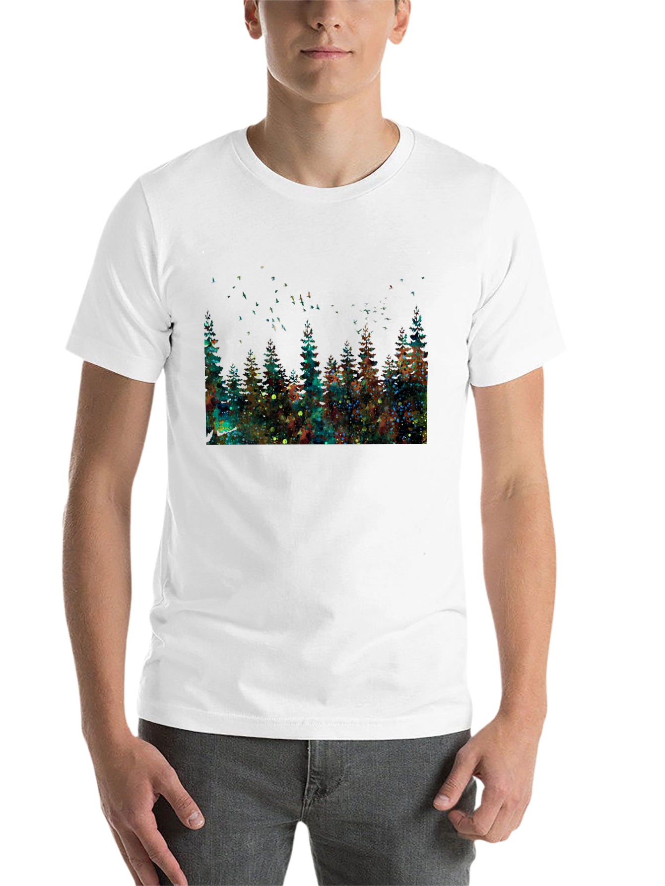 Black Watercolor Forest Black T-Shirt view 14